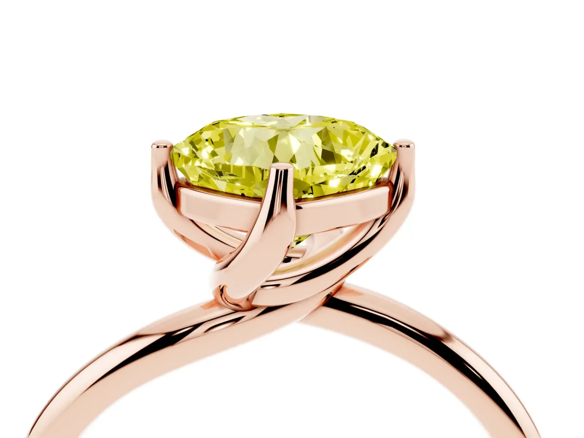 Fancy Yellow Cushion Cut Diamond Solitaire Engagement Ring with Four-Prong Setting and Classic Band Rose gold