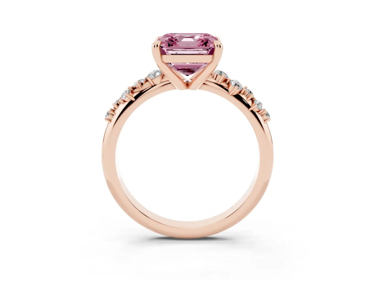 Fancy Pink Asscher Cut Cut Diamond Vine Band with Four-Prong Setting Rose gold