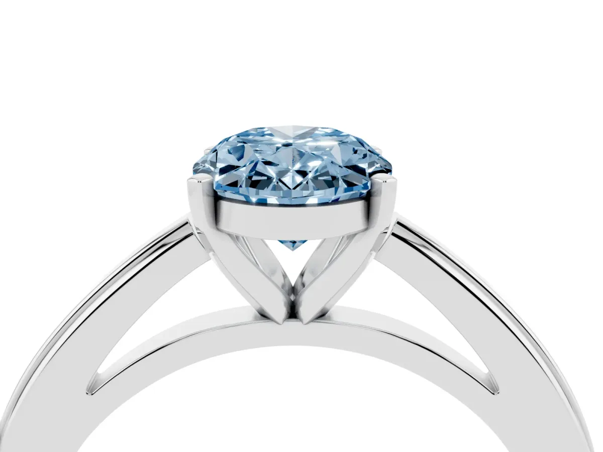 Fancy Blue Oval Cut Solitaire Diamond Ring with Four-Prong Setting and Classic Band White gold