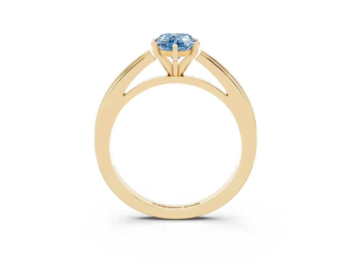Fancy Blue Pear Cut Solitaire Diamond Ring with Four-Prong Setting and Classic Band Yellow gold