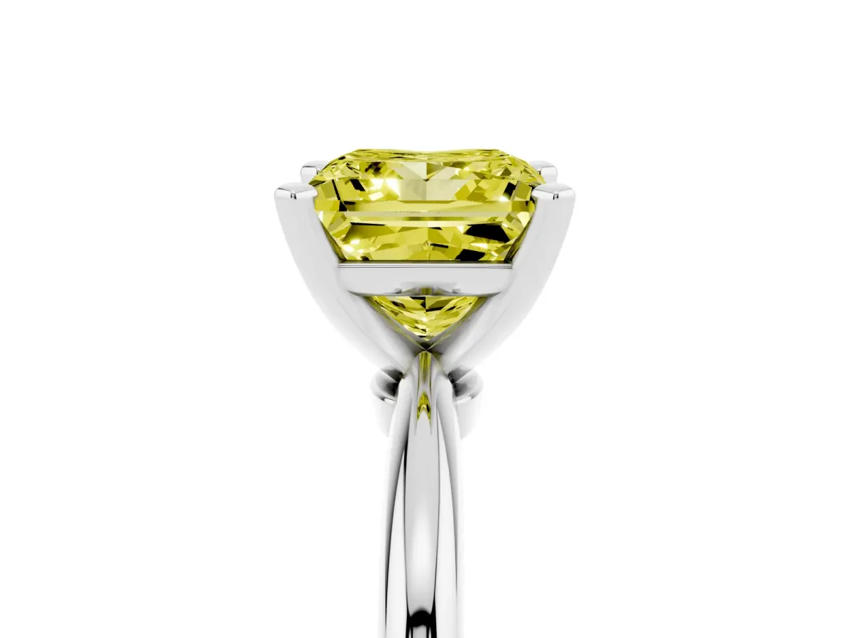 Fancy Yellow Princess Cut Diamond Solitaire Ring with Prong Setting and Classic Band Platinum
