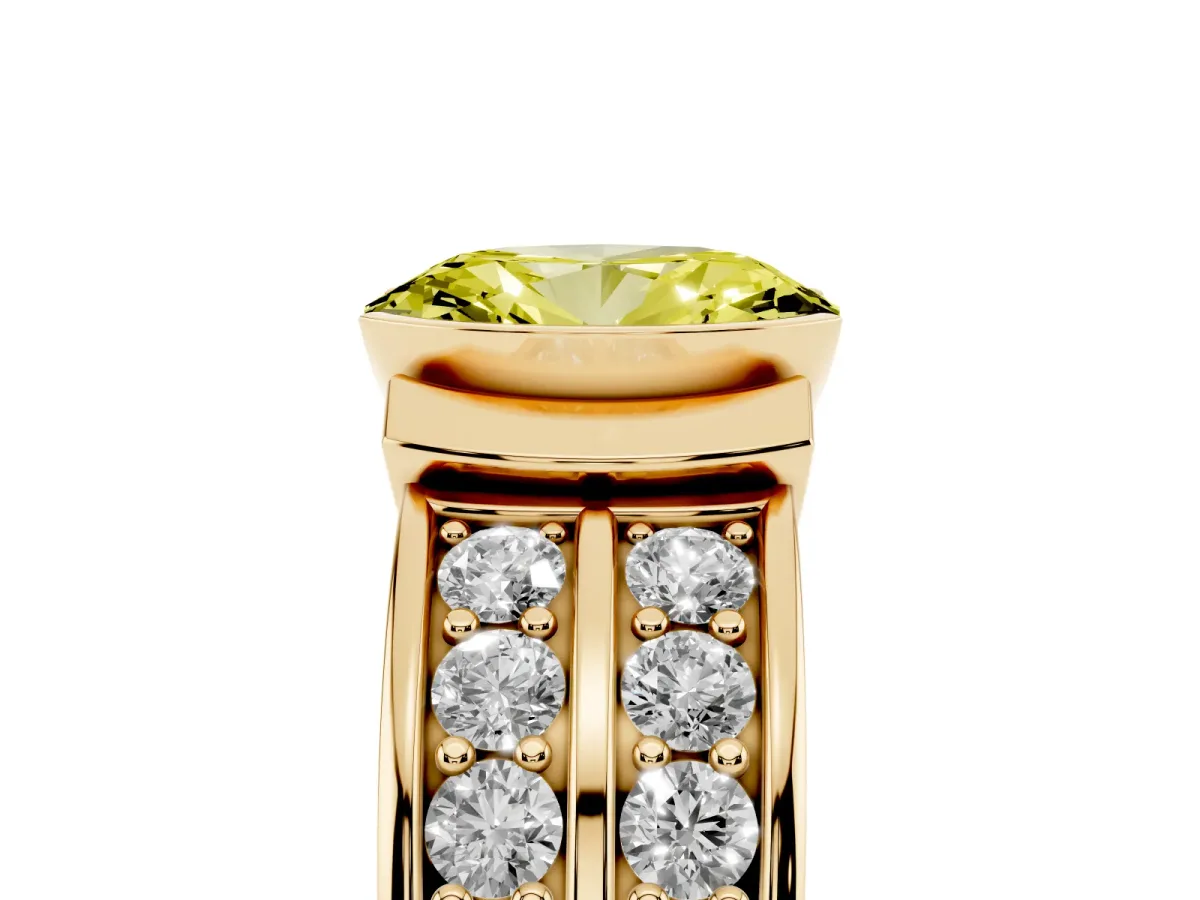 Fancy Yellow Oval Cut Brilliant Diamond Channel Set Wide Band Ring with Bezel Setting Yellow gold
