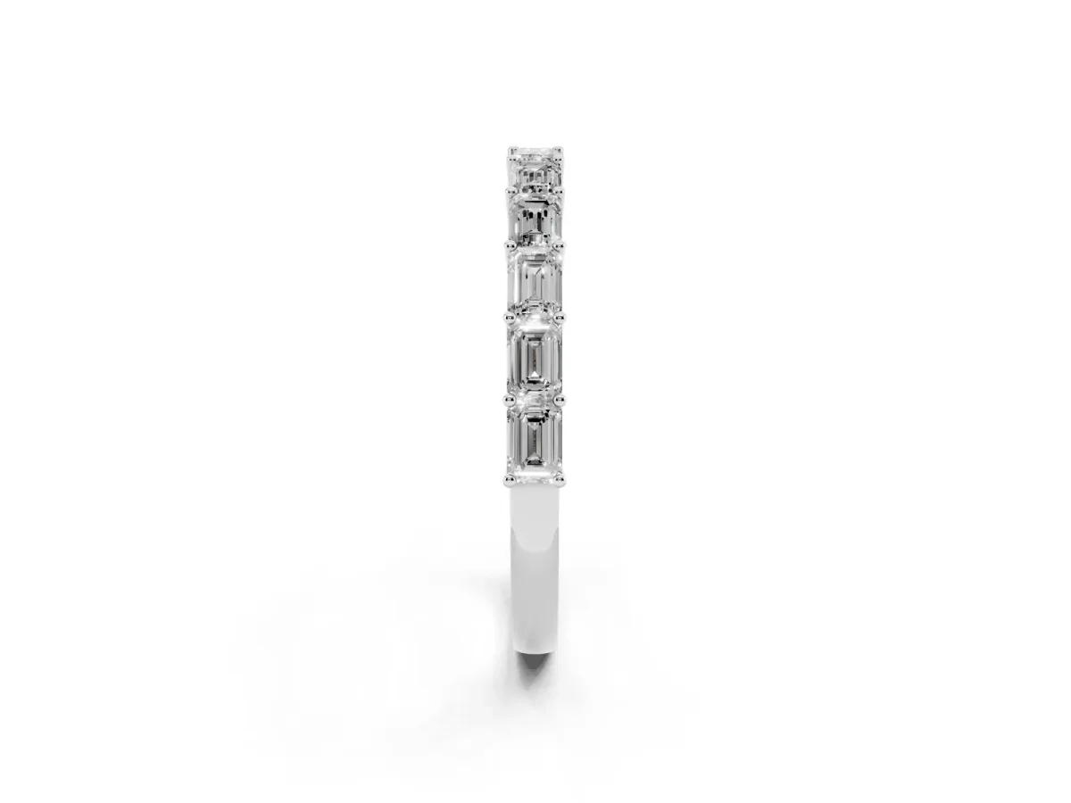 Emerald Cut Diamond Single Row Wedding Band Silver