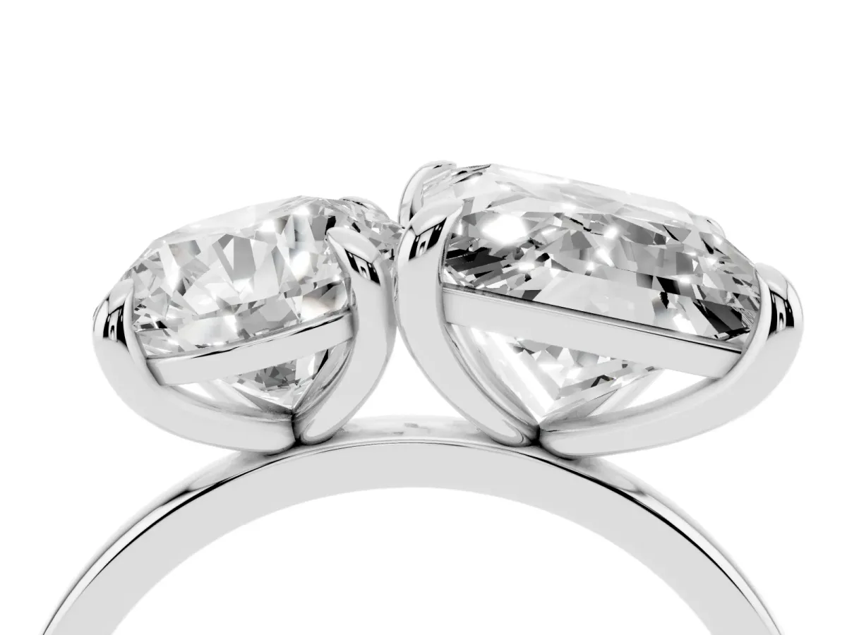 Round and Princess Toi Moi Ring with Prong Setting and Plain Band Silver