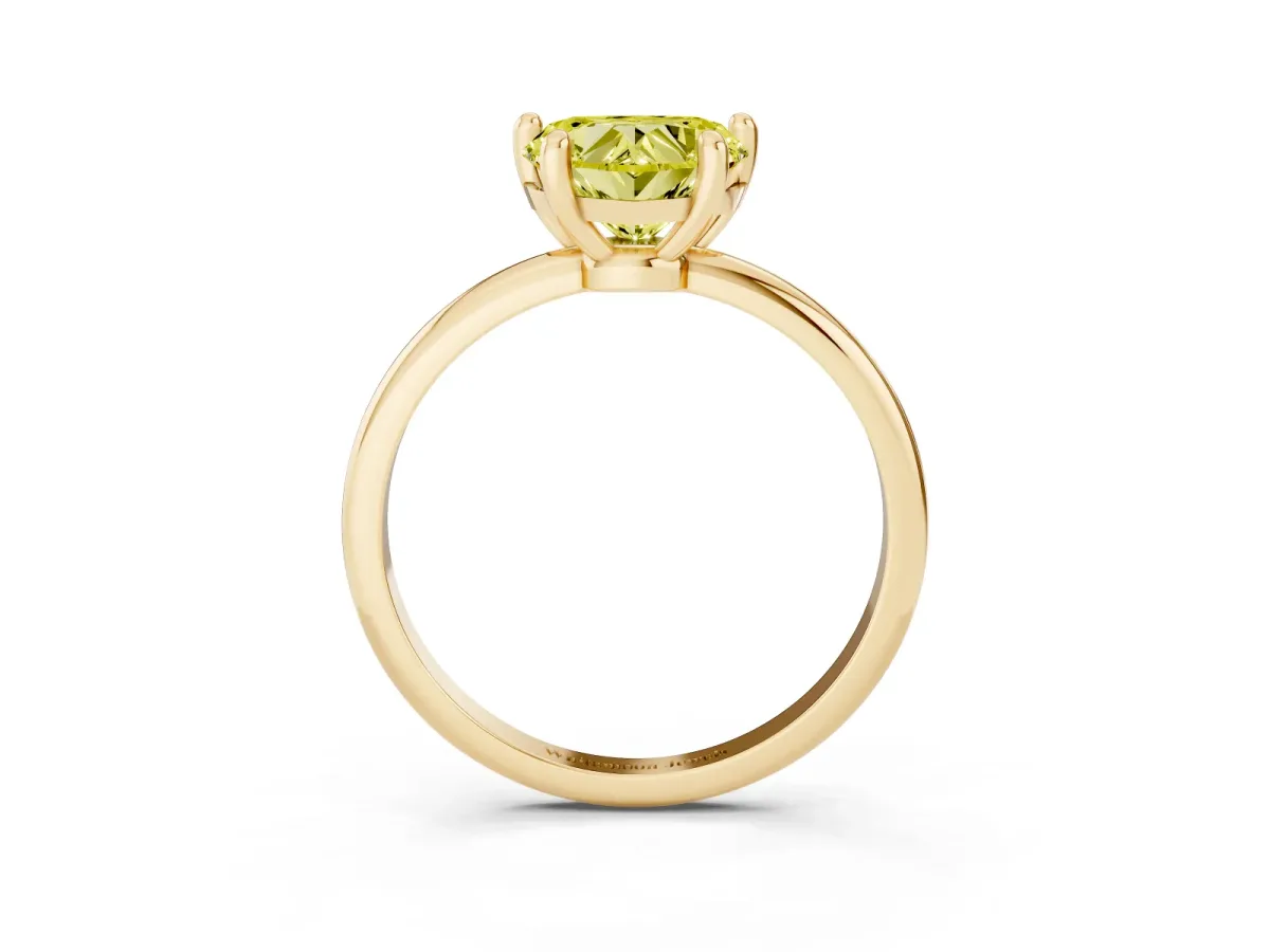 Fancy Yellow Heart Cut Solitaire Diamond Ring with 4-Prong Setting on a Classic Band Yellow gold