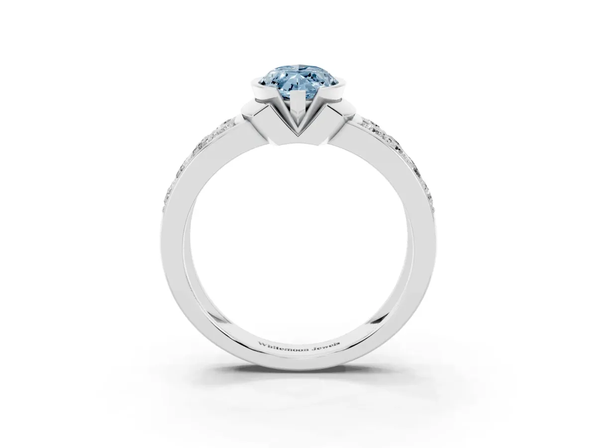 Fancy Blue Marquise Cut Brilliant Diamond Channel Set Wide Band Ring with Bezel Setting Platinum