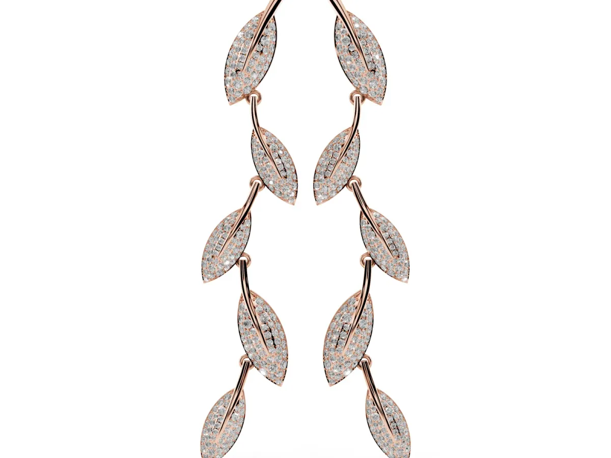 Round Diamond Pavé Olive Branch Drop Earrings Rose gold