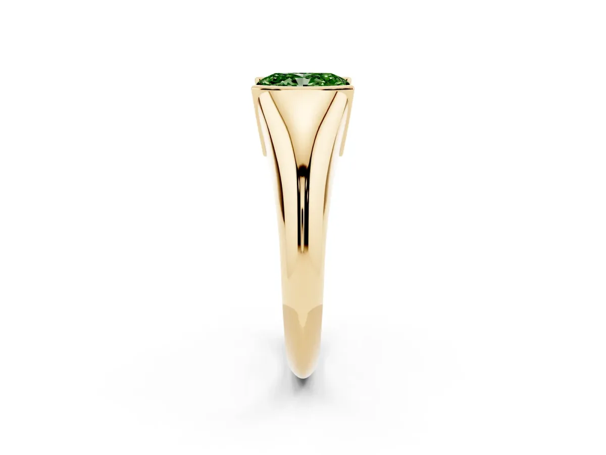 Fancy Green Radiant Cut Solitaire Tension Set Diamond Ring Yellow gold
