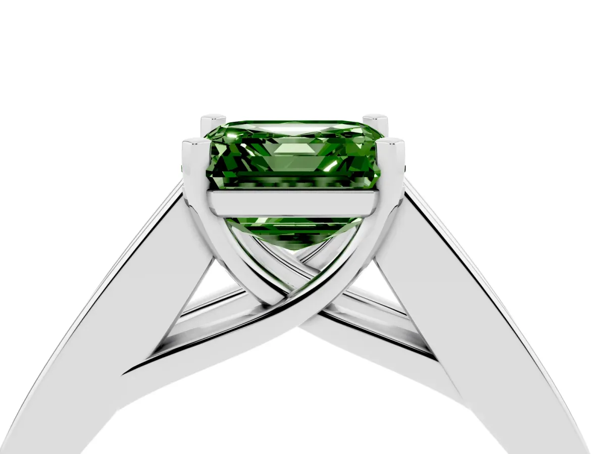 Fancy Green Asscher Cut Cut Channel Set Solitaire Ring with Four-Prong Setting Platinum
