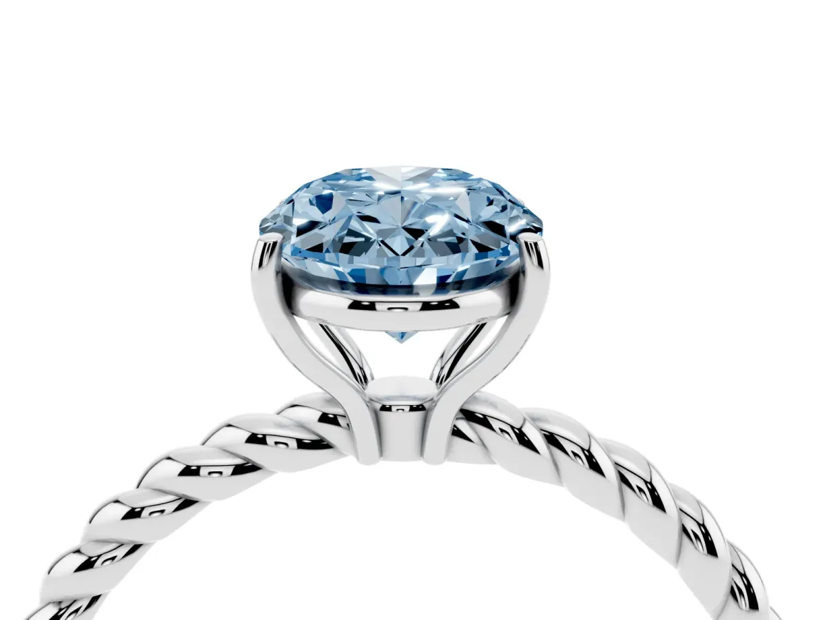 Fancy Blue Oval Cut Solitaire Twisted Band 4-Prong Ring Silver