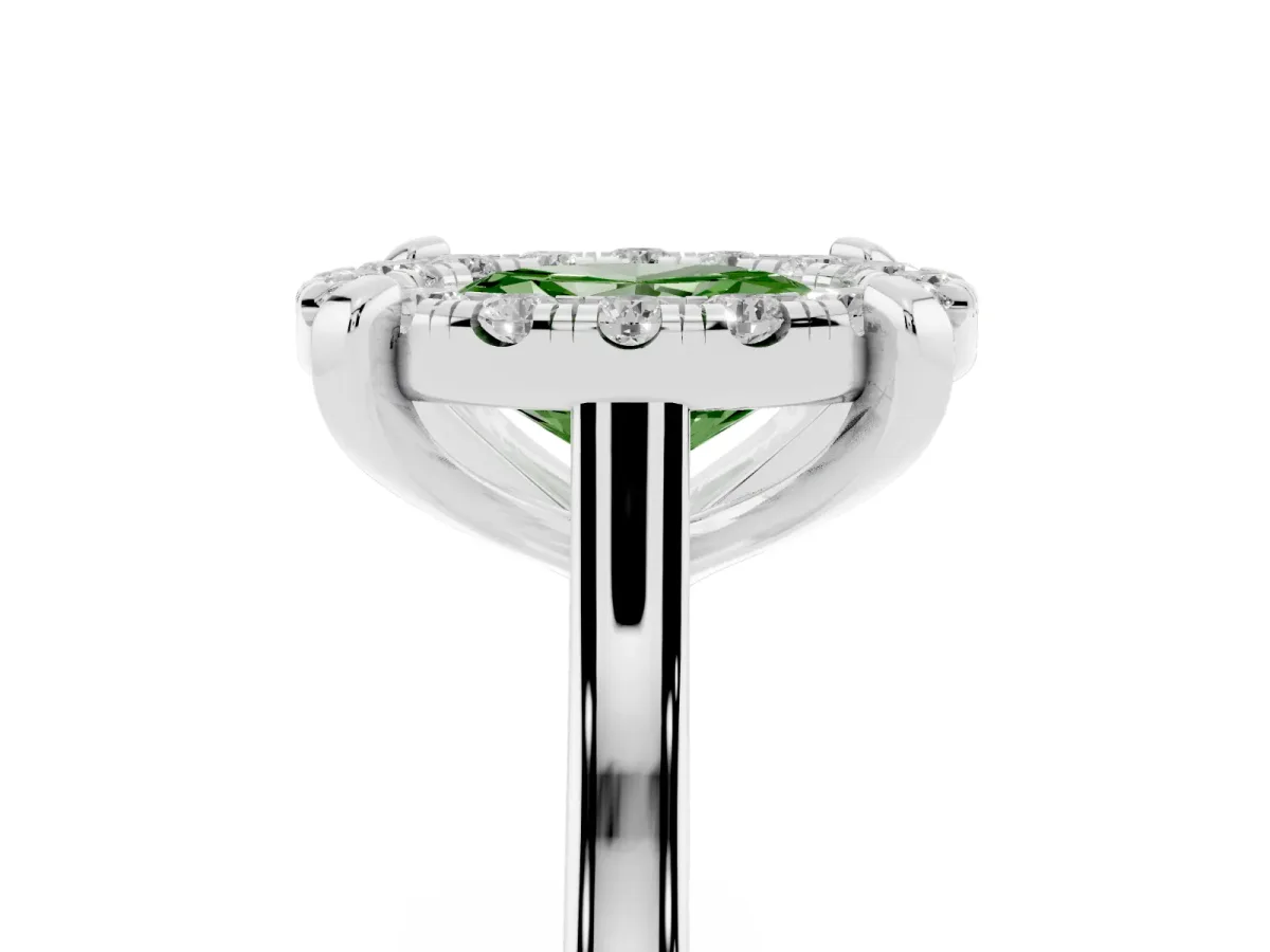 Fancy Green Oval Cut Diamond Cluster Halo Solitaire with Four-Prong Setting Platinum