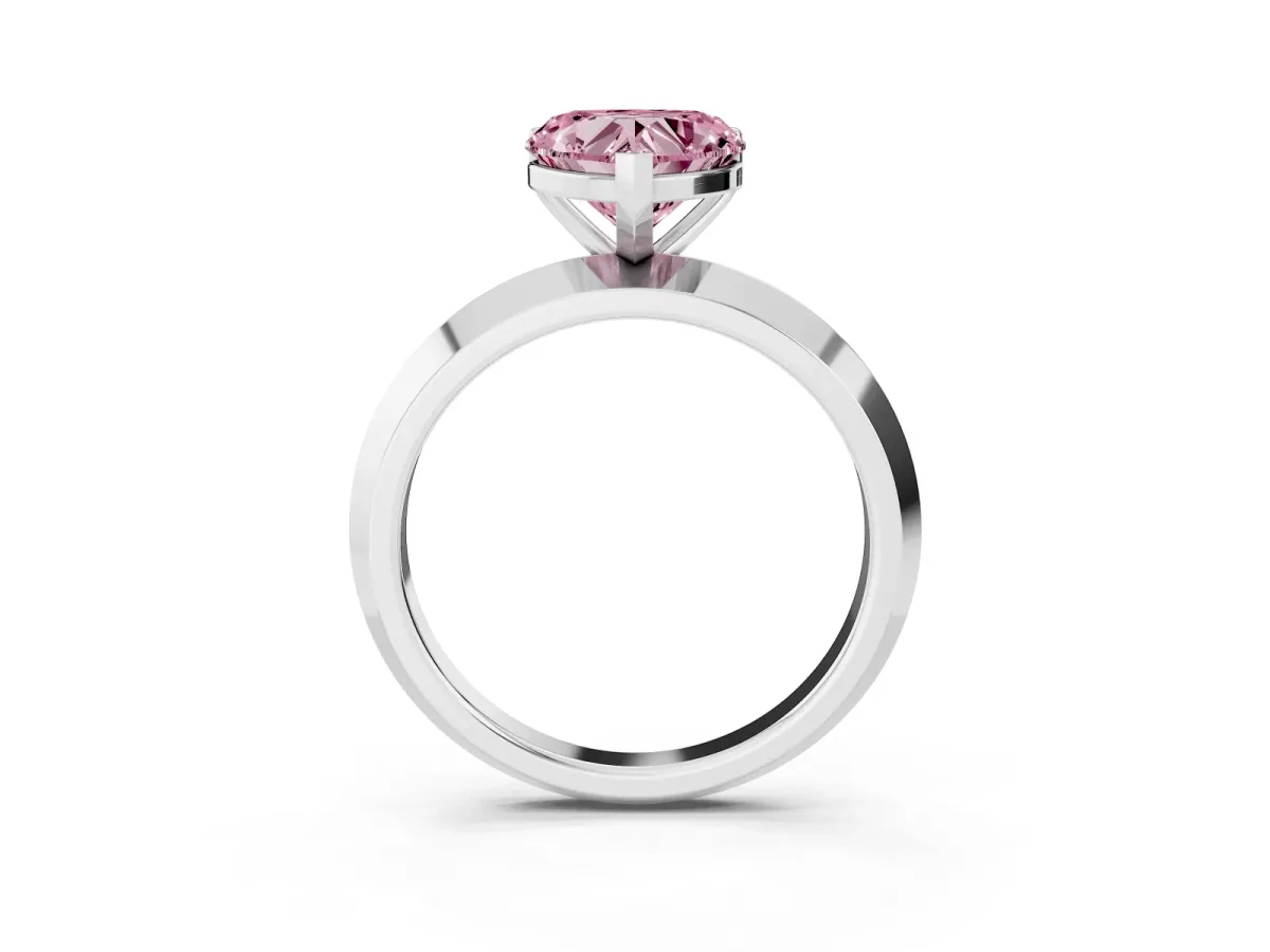 Fancy Pink Heart Cut Cut Solitaire Engagement Ring with Flat Band and Four-Prong Setting Platinum