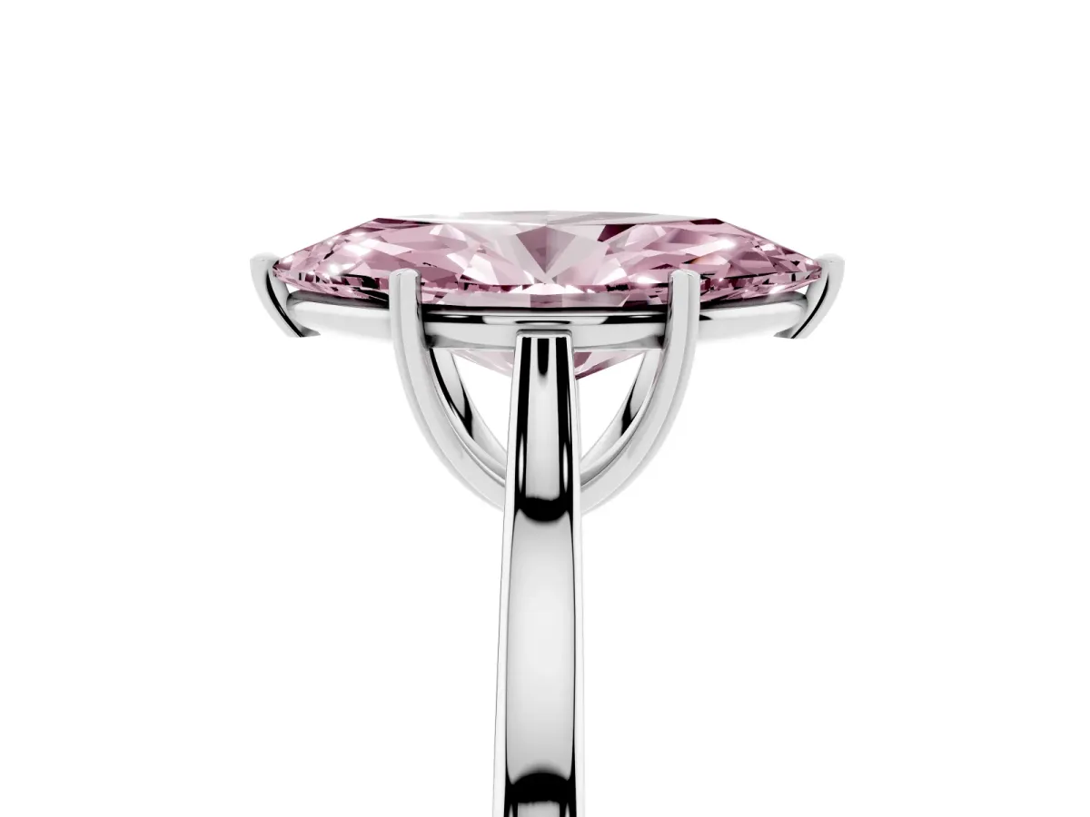 Fancy Pink Marquise Cut Solitaire Heart Prong Engagement Ring with Tapered Band White gold
