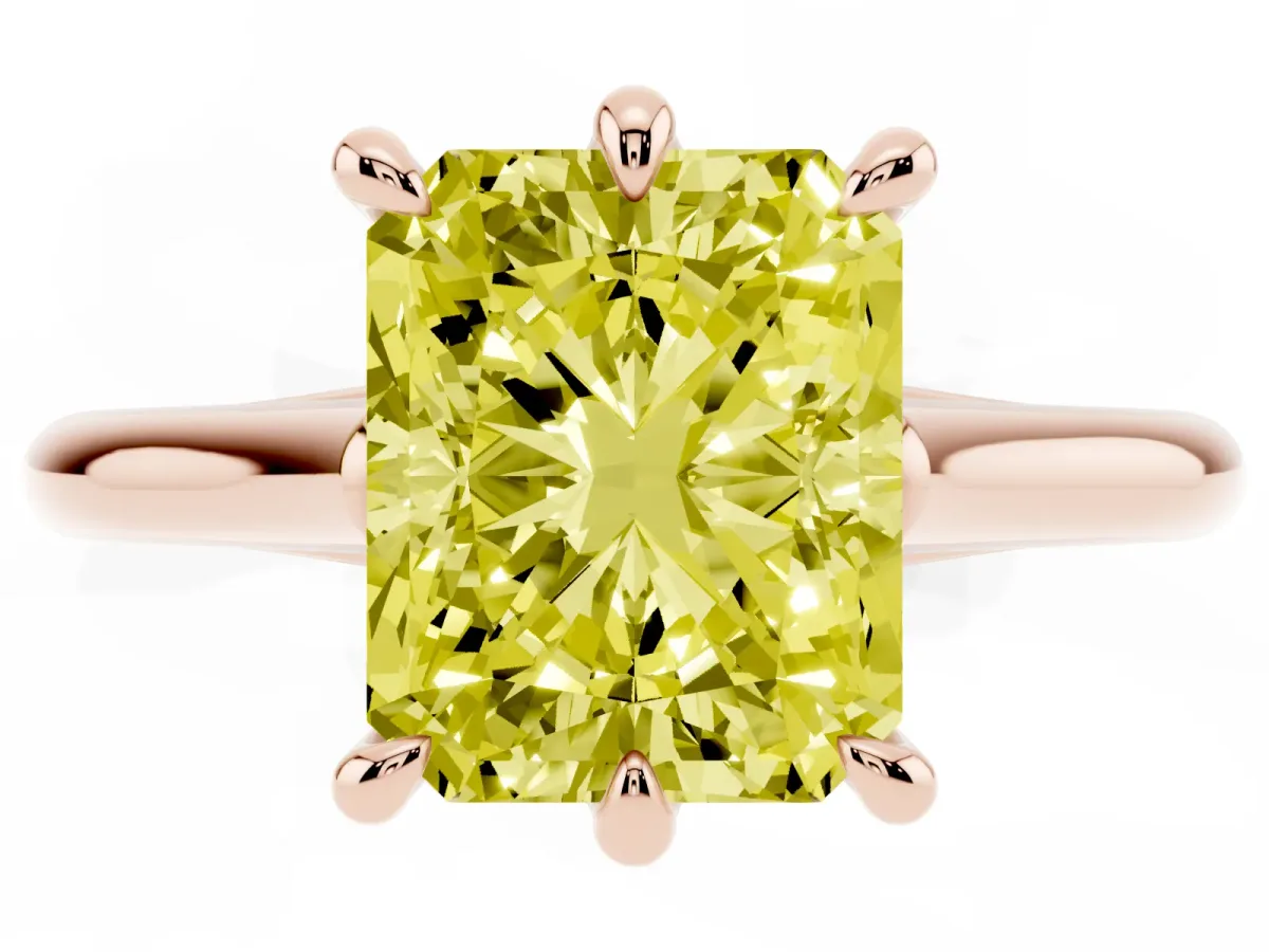 Fancy Yellow Radiant Cut Solitaire Engagement Ring with Six-Prong Setting and Classic Band Rose gold
