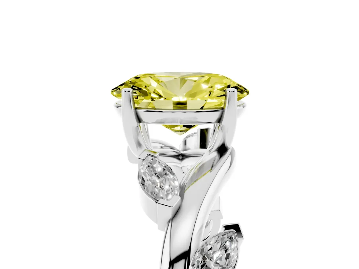 Fancy Yellow Oval Cut Solitaire Twisted Band Marquise Accent Prong Setting Ring Silver
