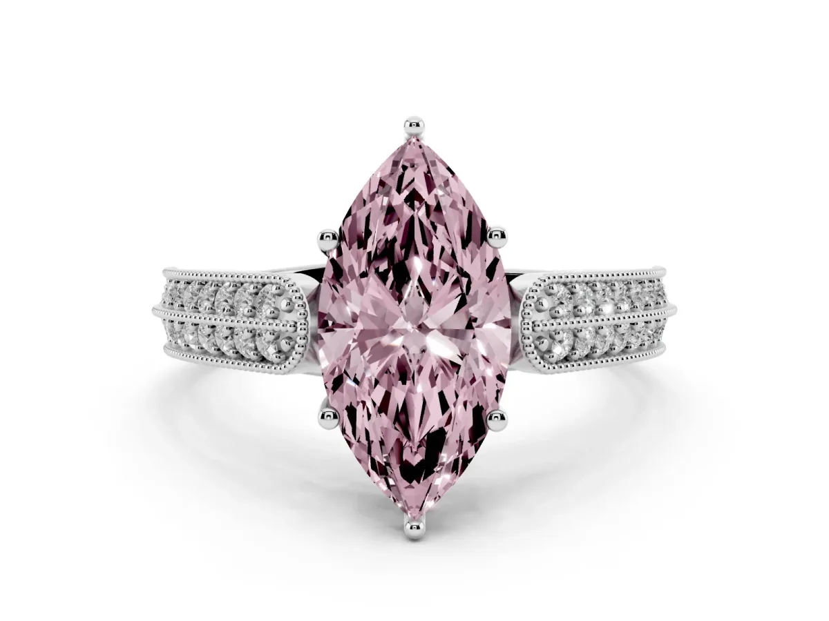 Fancy Pink Marquise Cut Cut Pave Split Shank Engagement Ring with Four-Prong Setting White gold