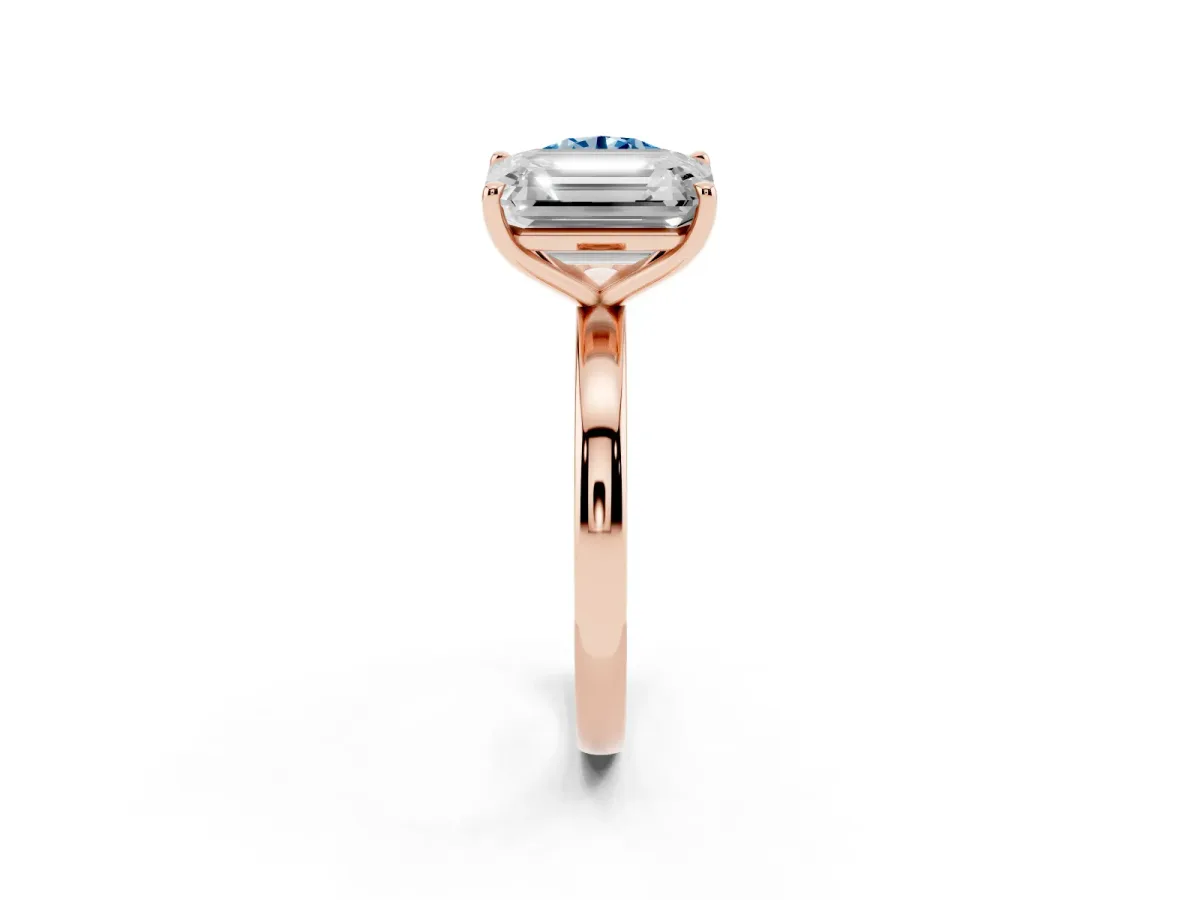 Fancy Blue Round Cut and Emerald Cut Toi Moi Ring with Prong Setting Rose gold