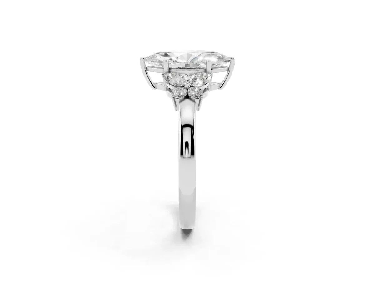Marquise Cut Cut Solitaire Floral Diamond Ring with Four-Prong Setting Silver