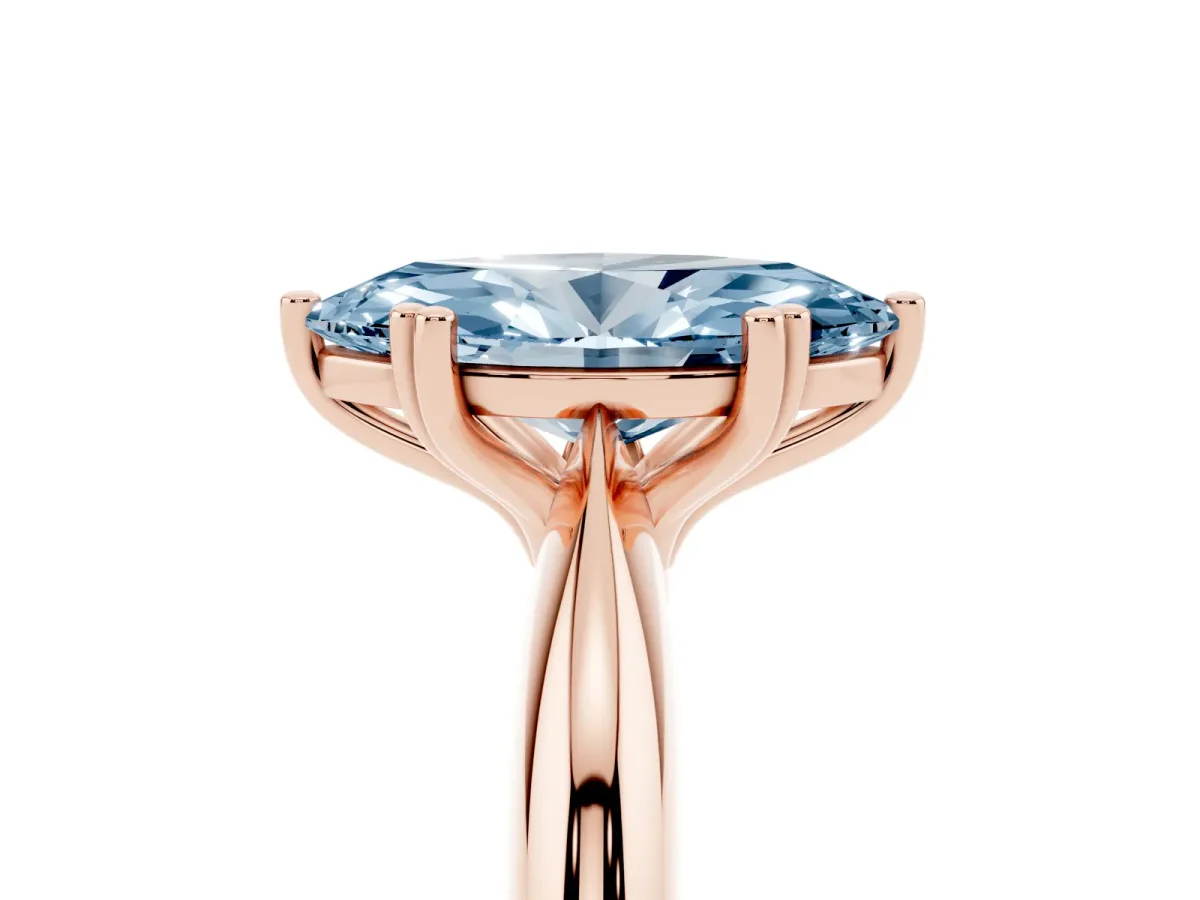 Fancy Blue Marquise Cut Cut Solitaire Engagement Ring with Tapered Band and Four-Prong Setting Rose gold