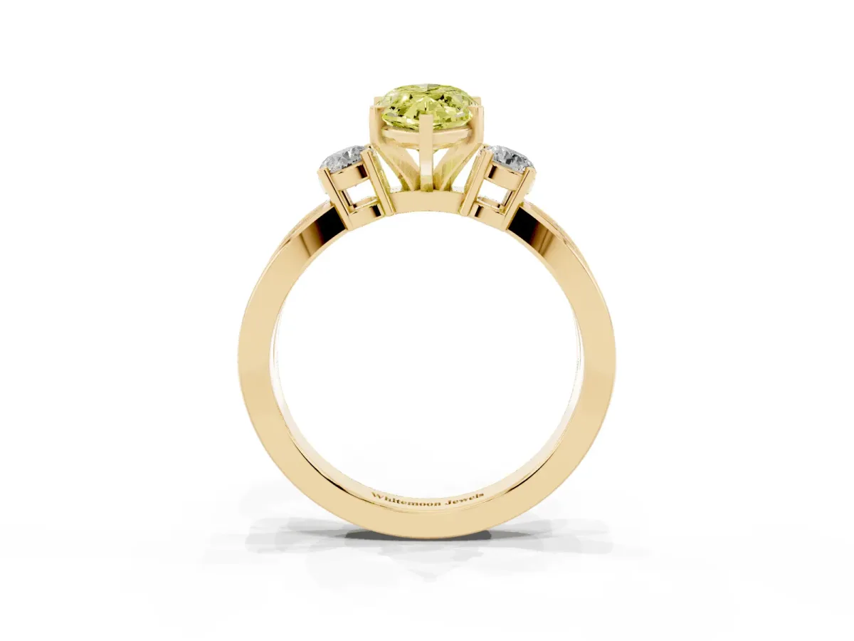 Fancy Yellow Three-Stone Marquise Cut Cut Diamond Twist Band with Prong Setting Yellow gold