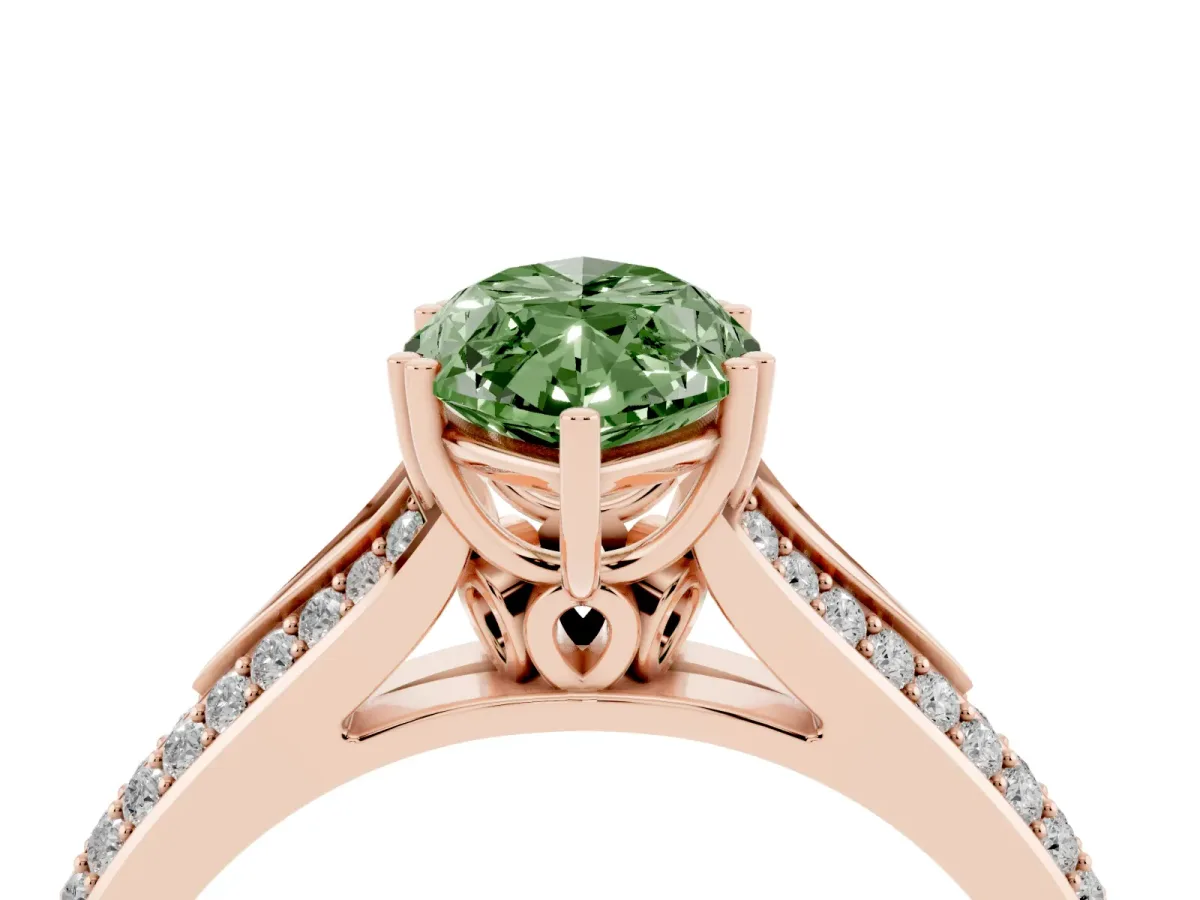 Fancy Green Marquise Cut Diamond Split Shank Engagement Ring with Pavé Band Rose gold