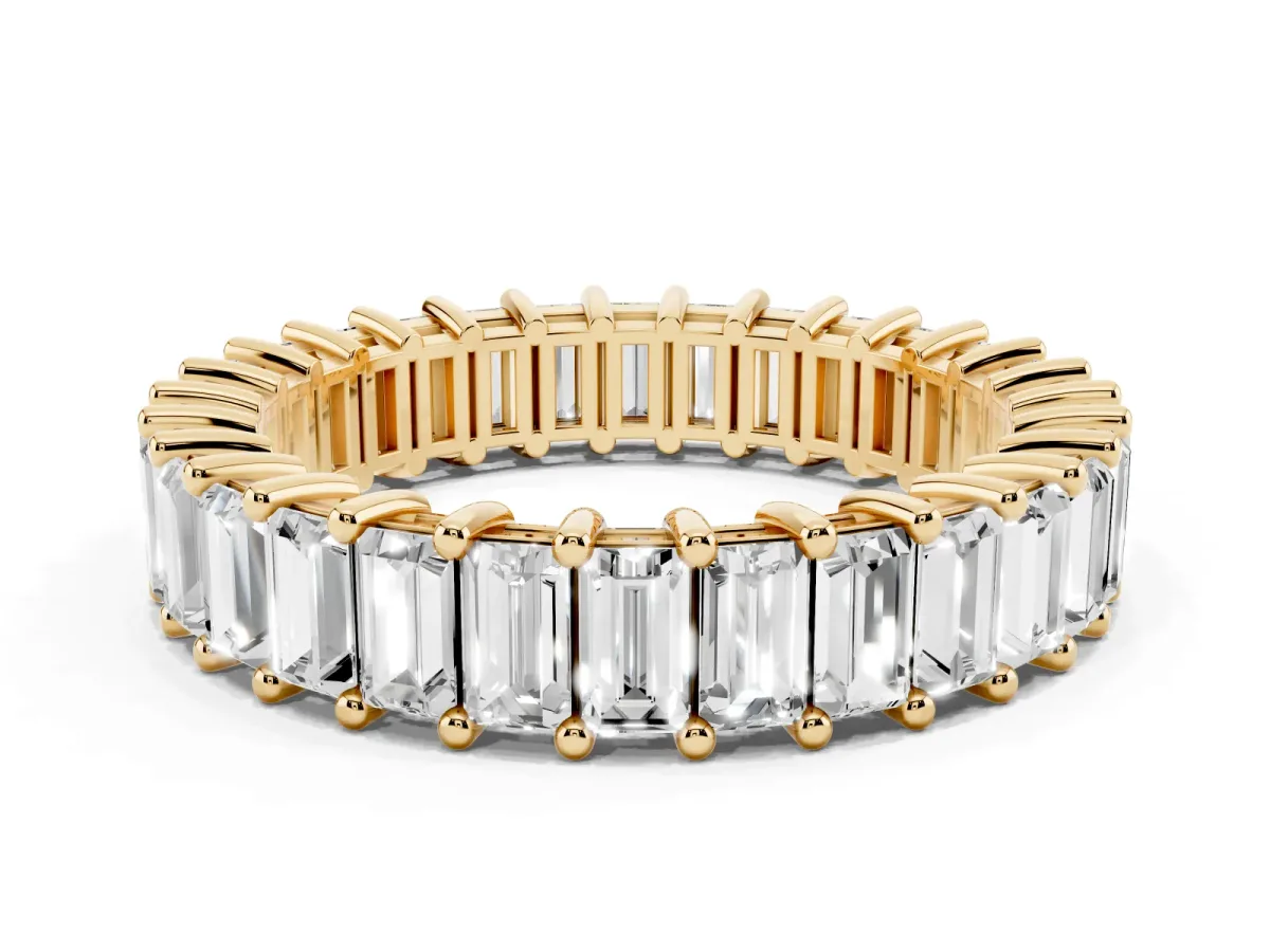 Baguette Cut Eternity Band with Shared Prong Setting Yellow gold
