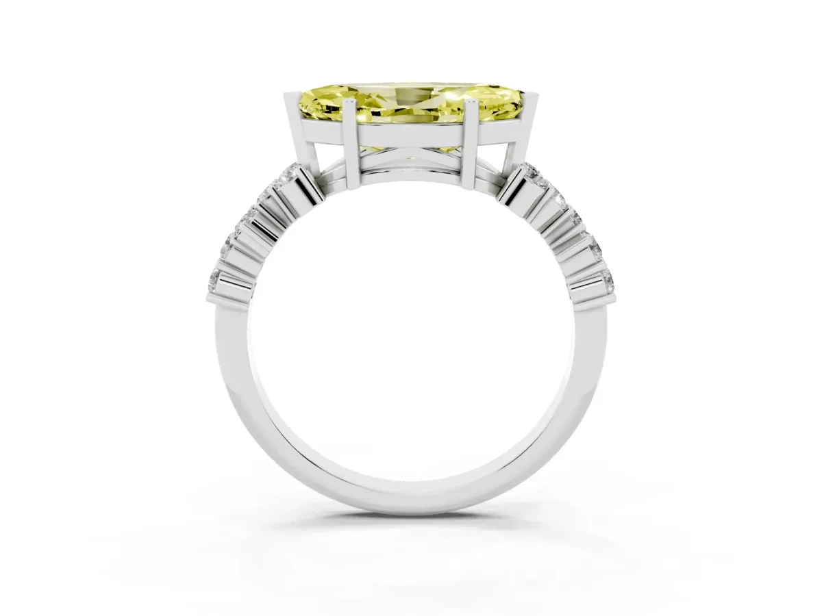 Fancy Yellow Marquise Cut Diamond Scattered Round Accent Ring with Prong Setting Silver
