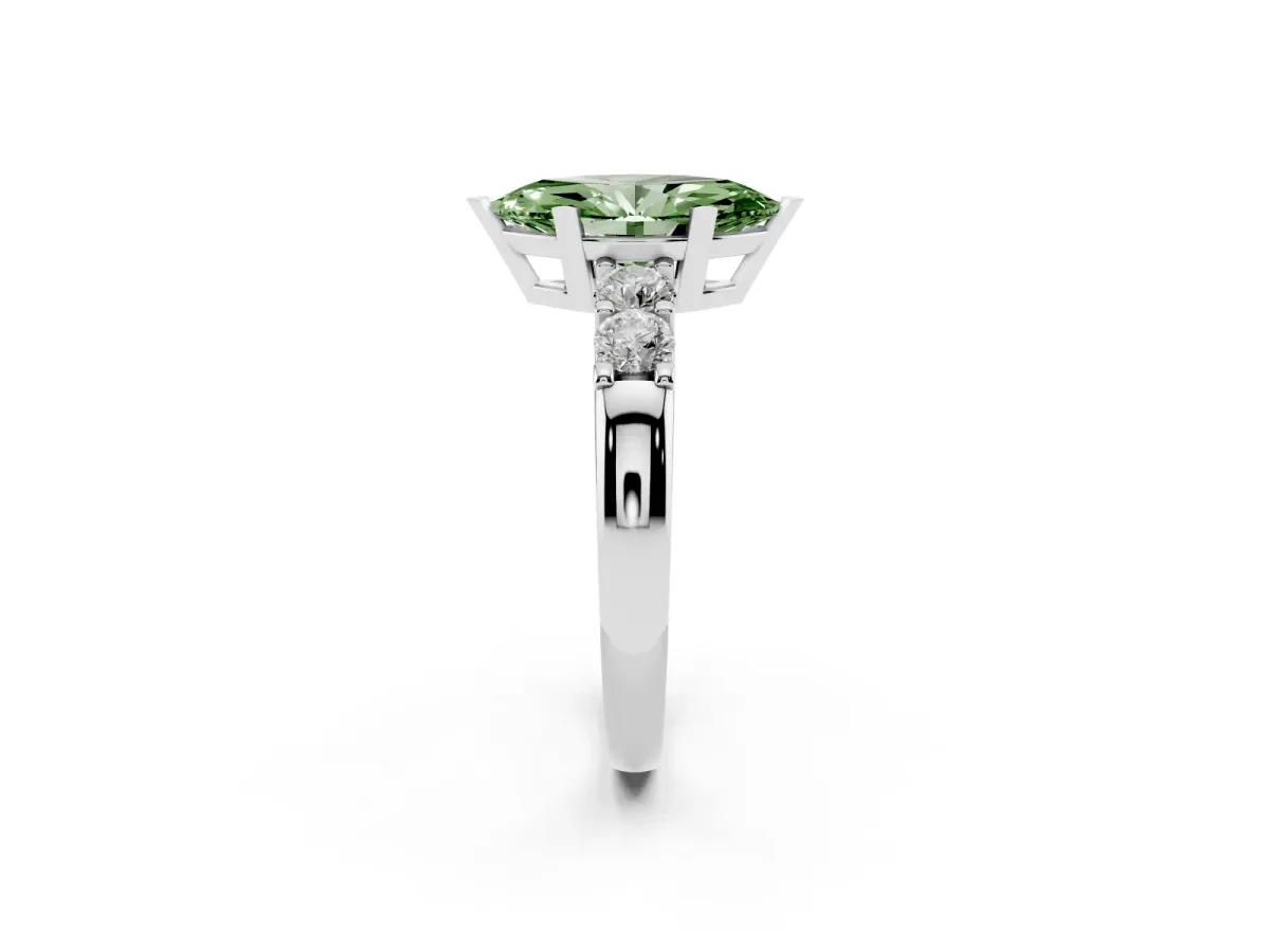 Fancy Green Marquise Cut Brilliant Cut Diamond Five-Stone Prong Set Engagement Ring with Channel Band White gold