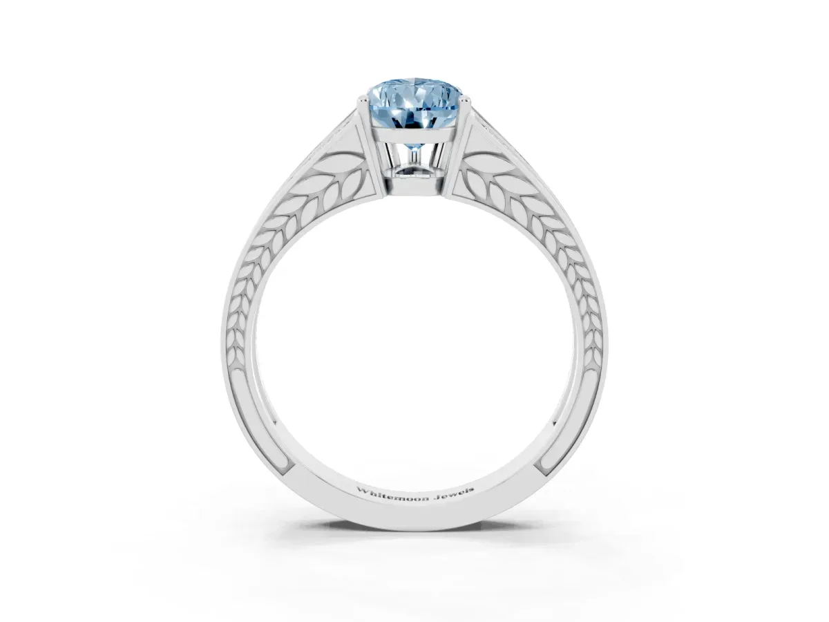 Fancy Blue Pear Cut Diamond Split Shank Ring with Pavé Band and Four-Prong Setting Silver