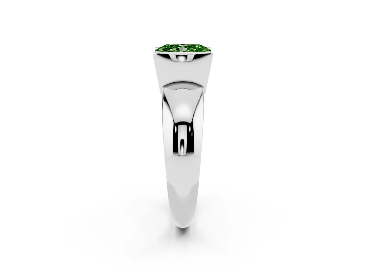 Fancy Green Radiant Cut Solitaire Tension Set Diamond Ring with Wide Band Silver