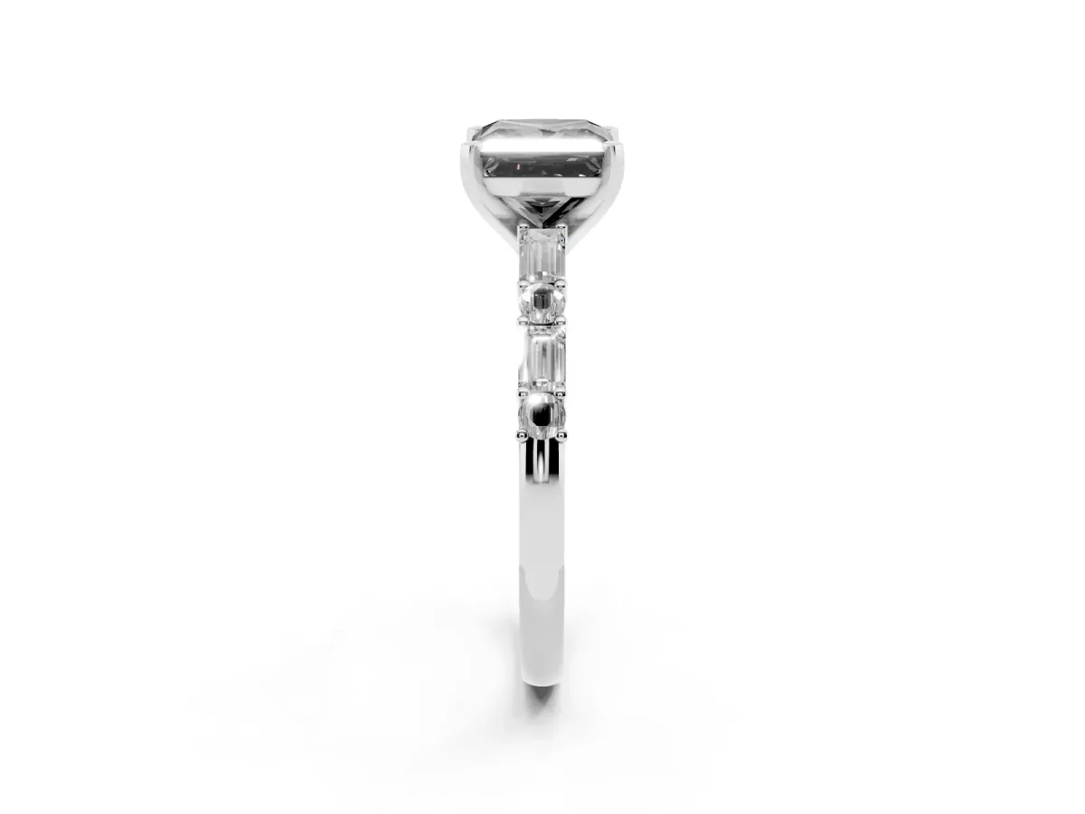 Fancy Black Princess Cut Diamond Solitaire with Side Baguettes and Channel Set Band White gold