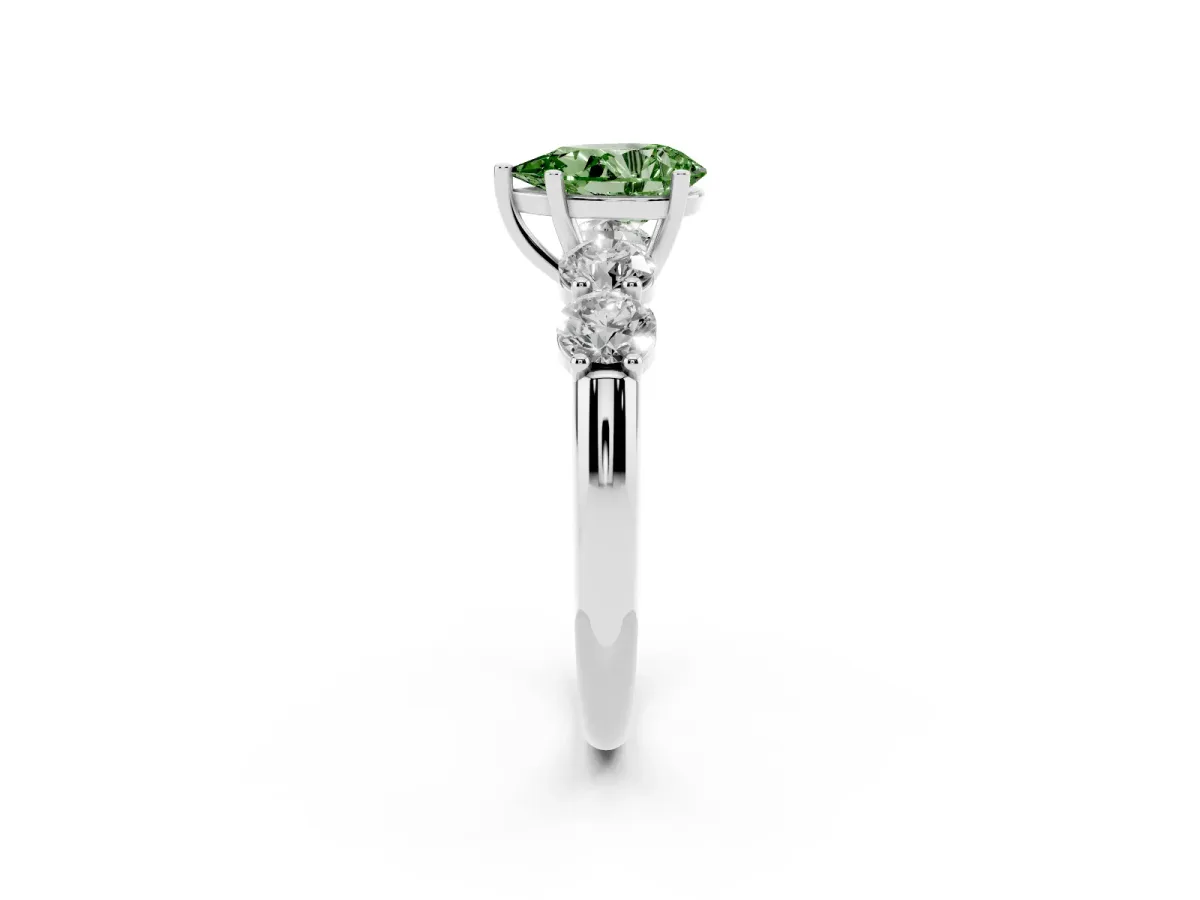 Fancy Green Pear Cut Cut Five-Stone Prong Set Diamond Ring with Classic Band Silver