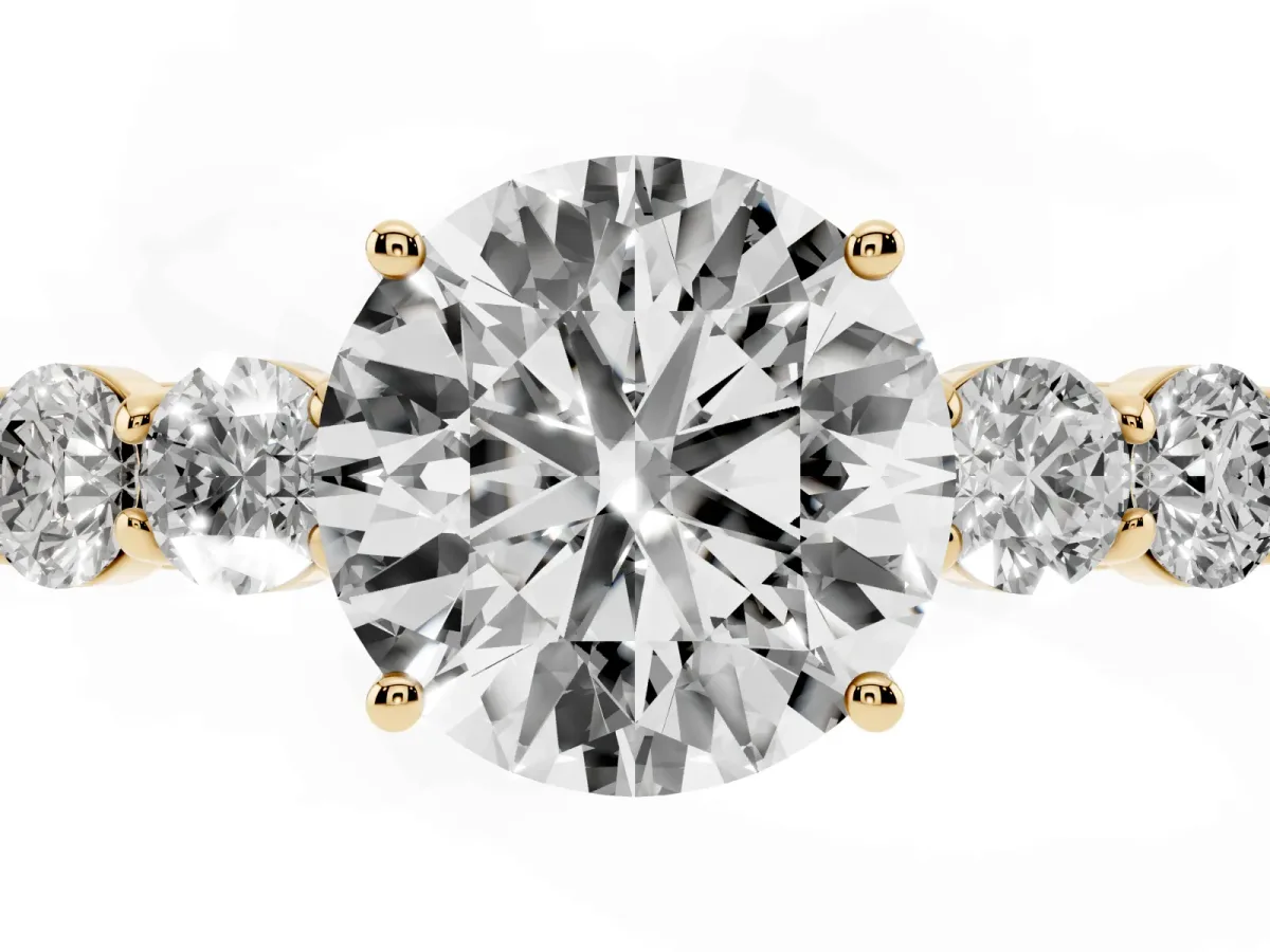 Round Cut Cut Diamond Five-Stone Prong Set White Gold Ring Yellow gold