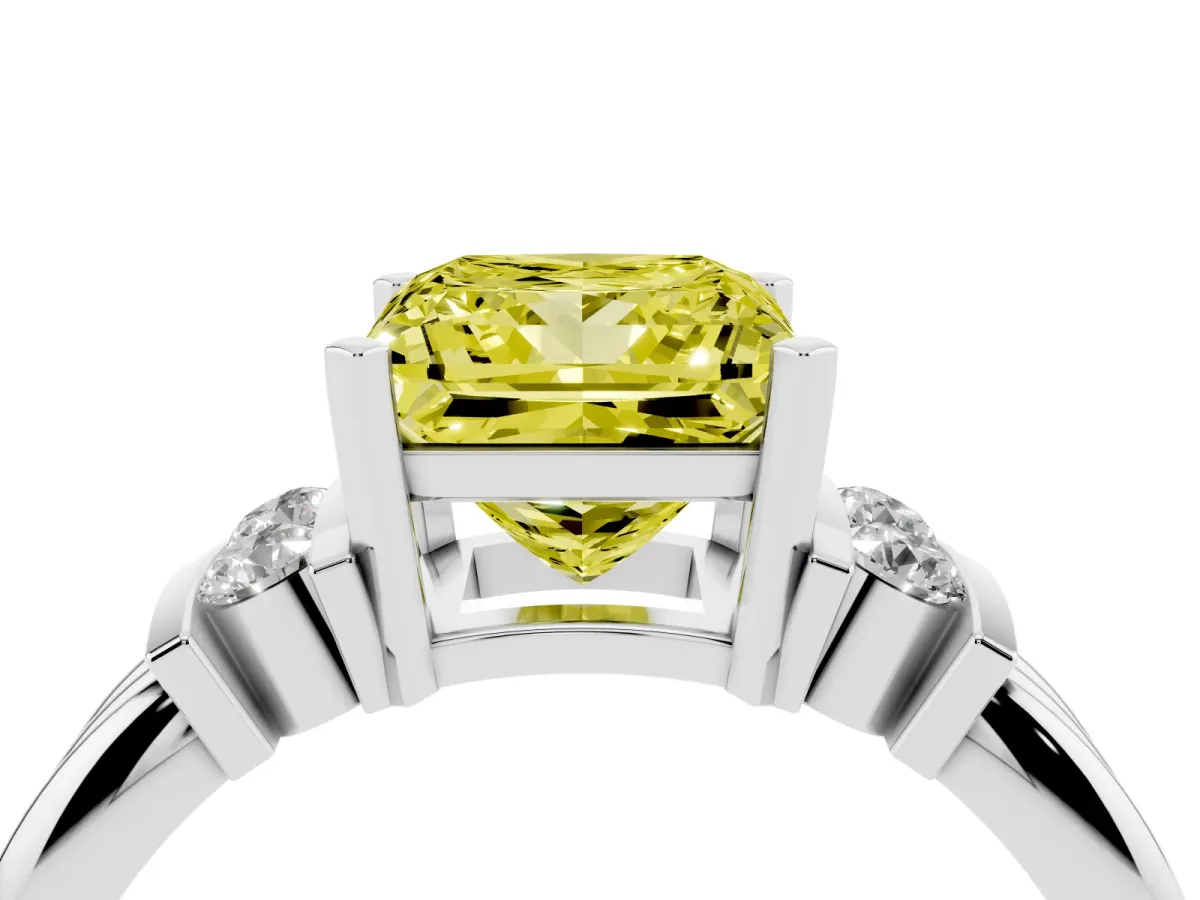Fancy Yellow Princess Cut Cut Three-Stone Channel Set Ring with Bar Prongs Silver