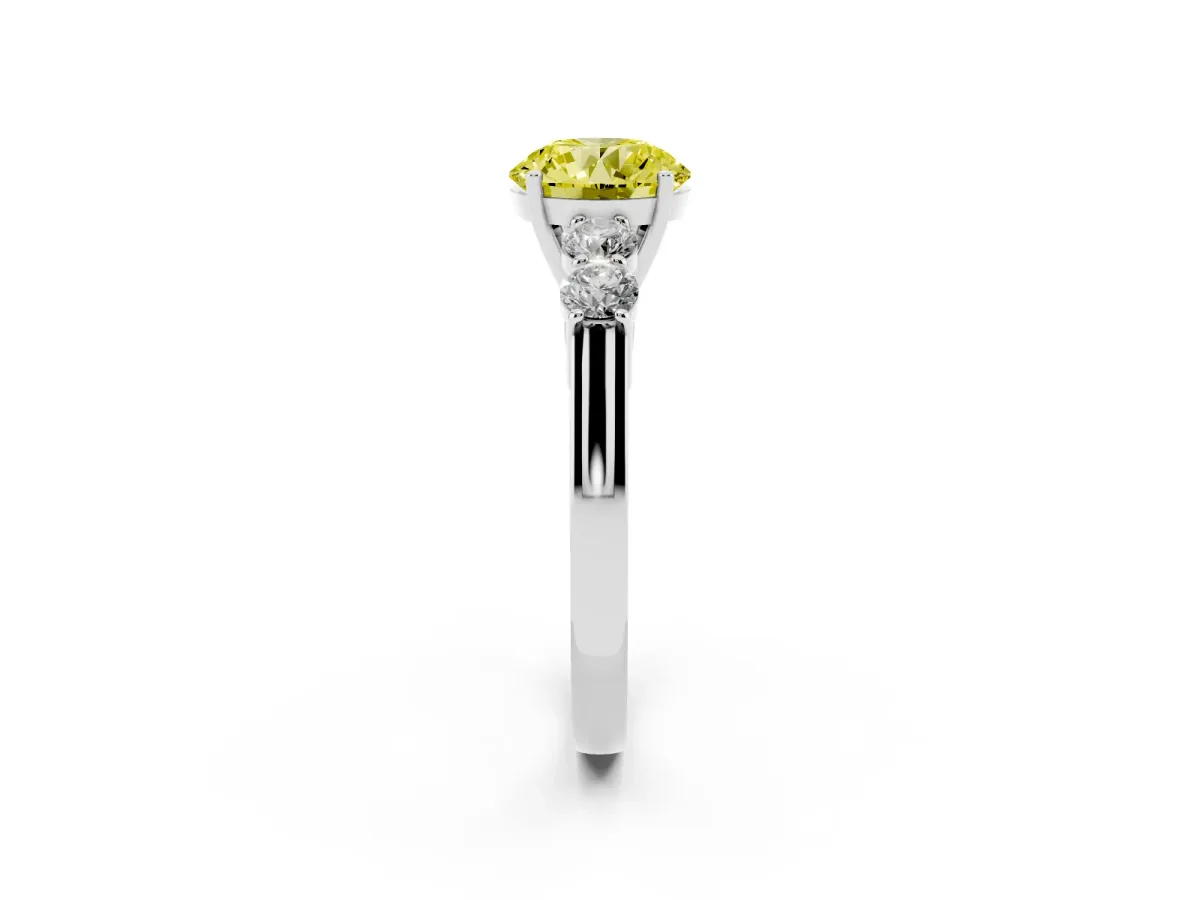 Fancy Yellow Round Cut Cut Diamond Five-Stone Prong Set White Gold Ring Silver