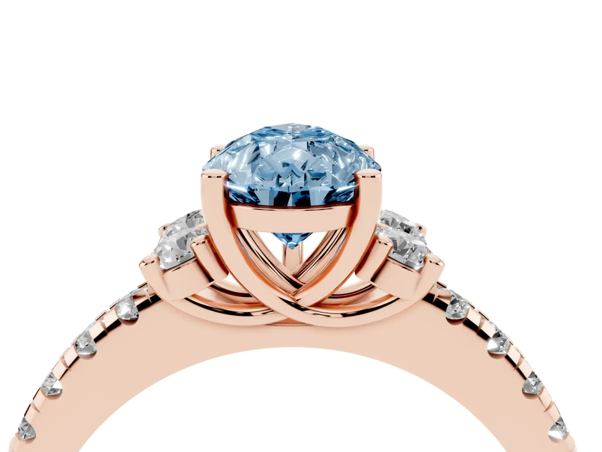 Fancy Blue Pear Cut Diamond Three-Stone Pave Band with Four-Prong Setting Rose gold
