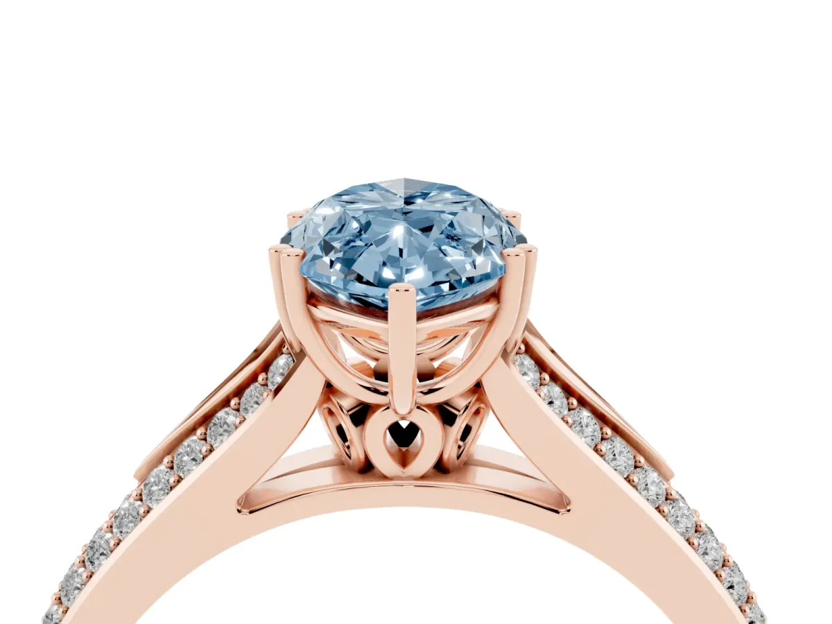 Fancy Blue Marquise Cut Diamond Split Shank Engagement Ring with Pavé Band Rose gold