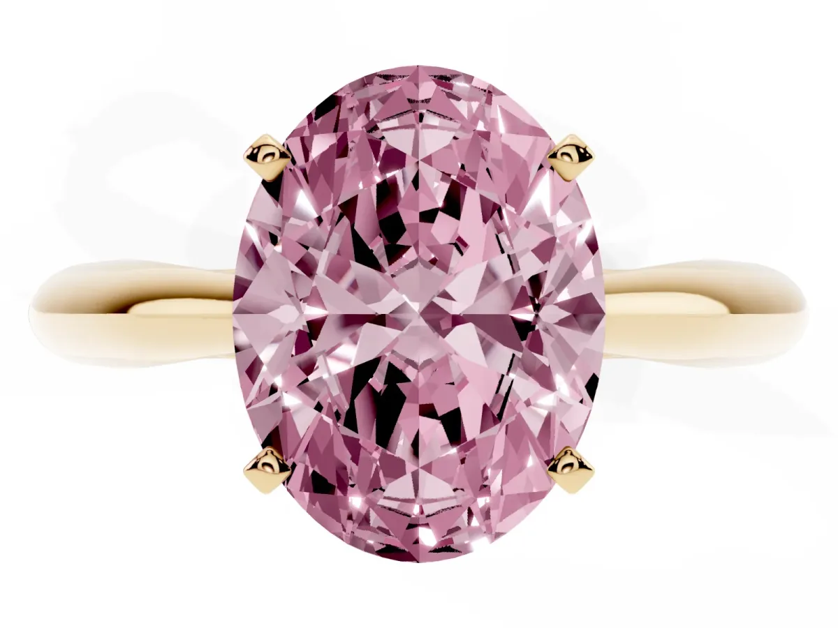 Fancy Pink Oval Cut Diamond Solitaire Engagement Ring with Cathedral Setting and Four-Prong Mount Yellow gold