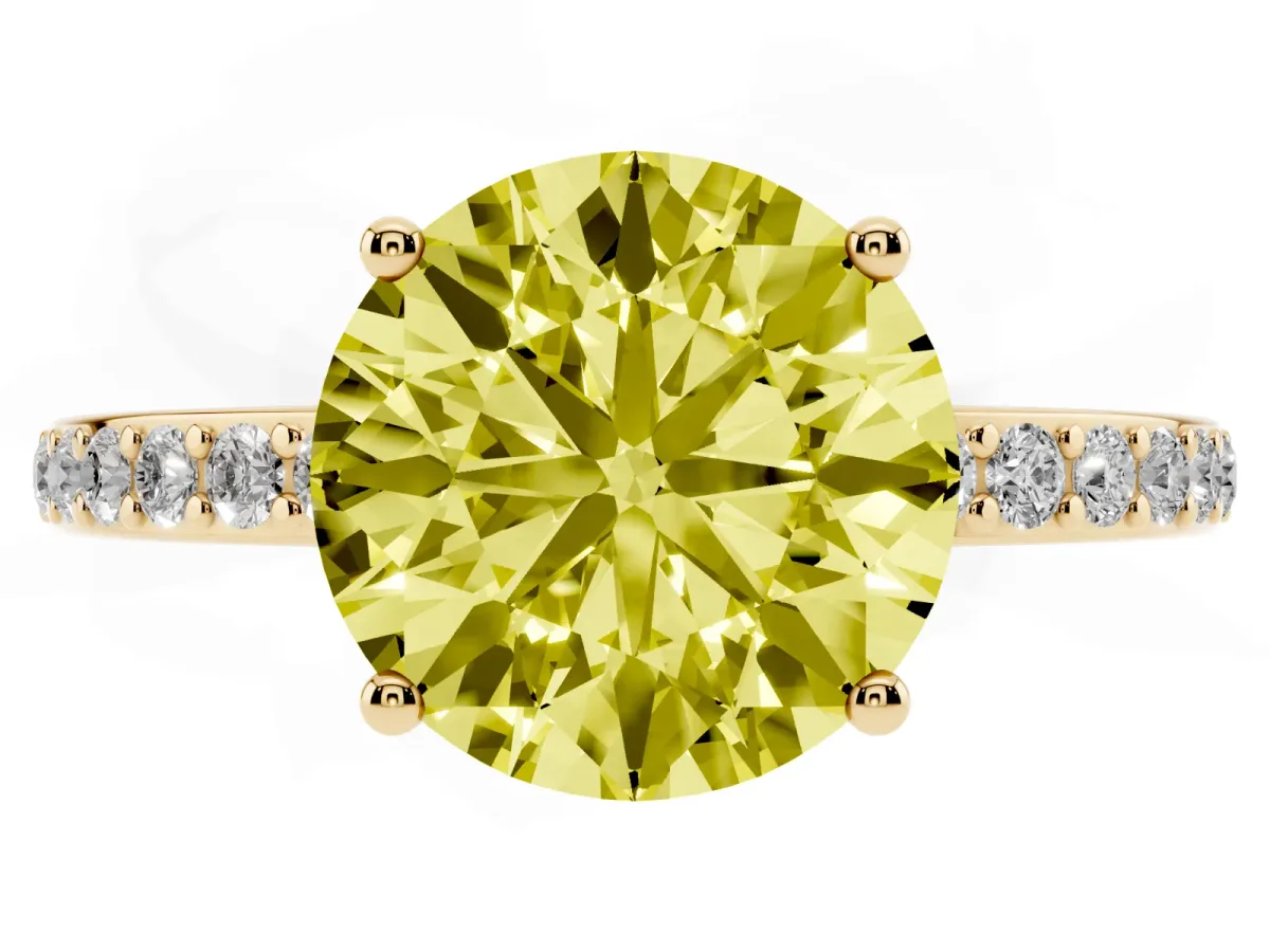 Fancy Yellow Round Cut Cut Diamond Pavé Band Ring with Four-Prong Setting Yellow gold