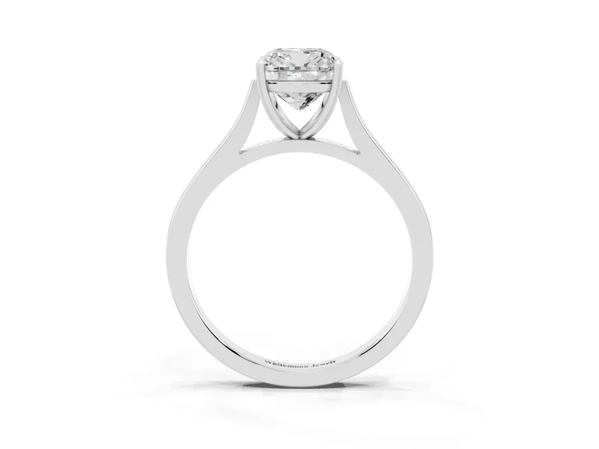 Cushion Cut Solitaire Heart Prong Engagement Ring with Tapered Band White gold