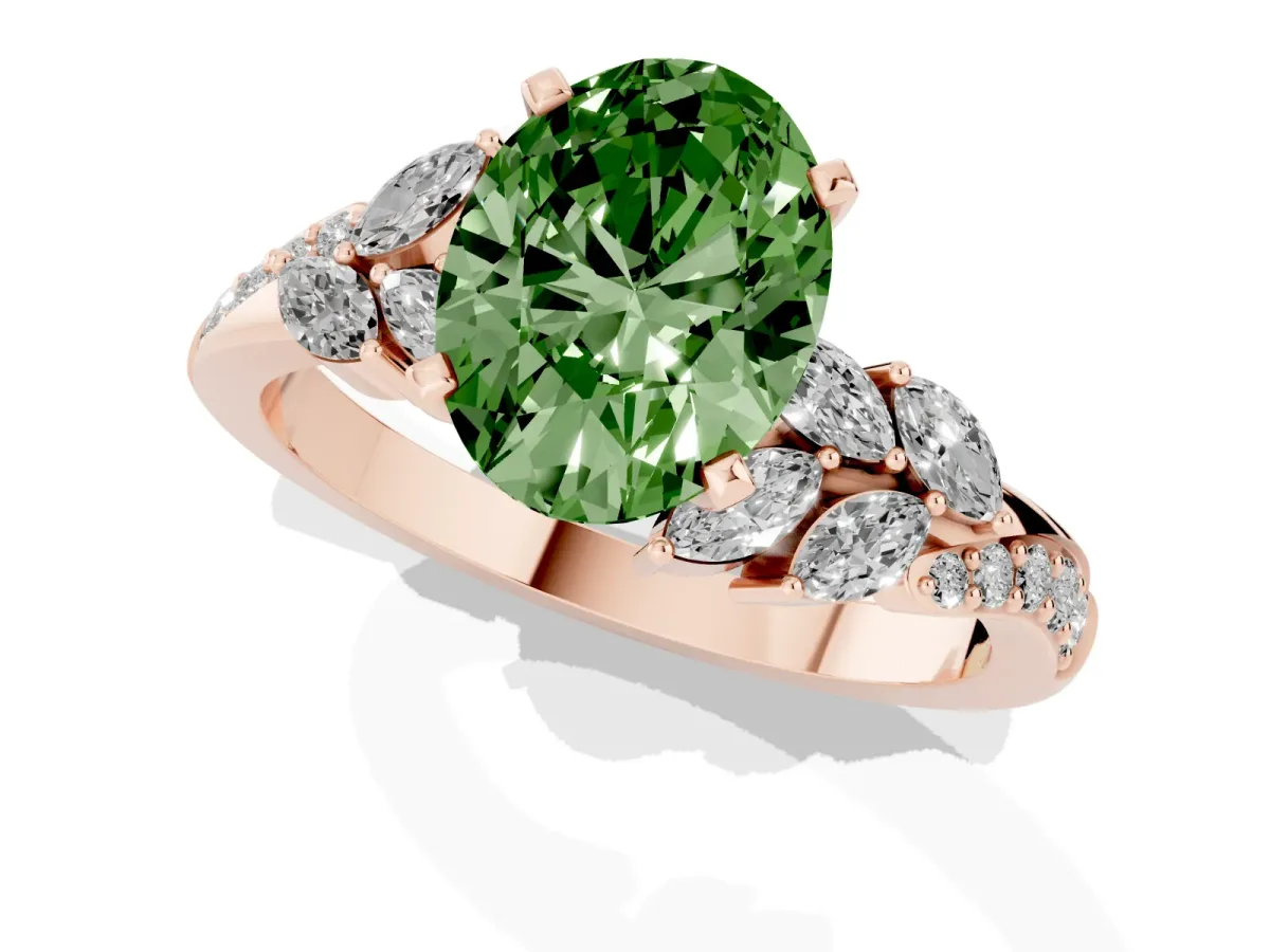 Fancy Green Oval Cut Solitaire Marquise Twist Band with Six-Prong Setting Rose gold