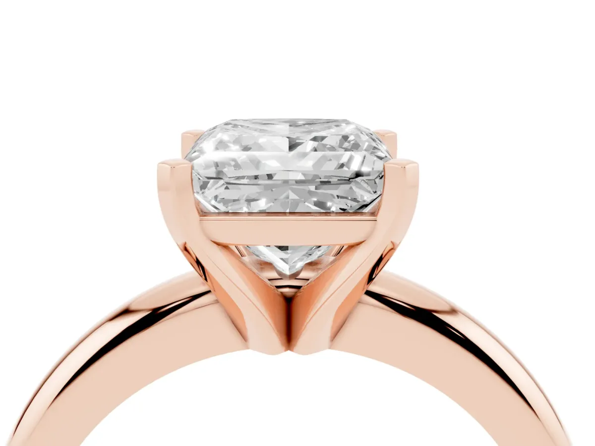 Princess Cut Diamond Solitaire Engagement Ring with Round Band and Four-Prong Setting Rose gold