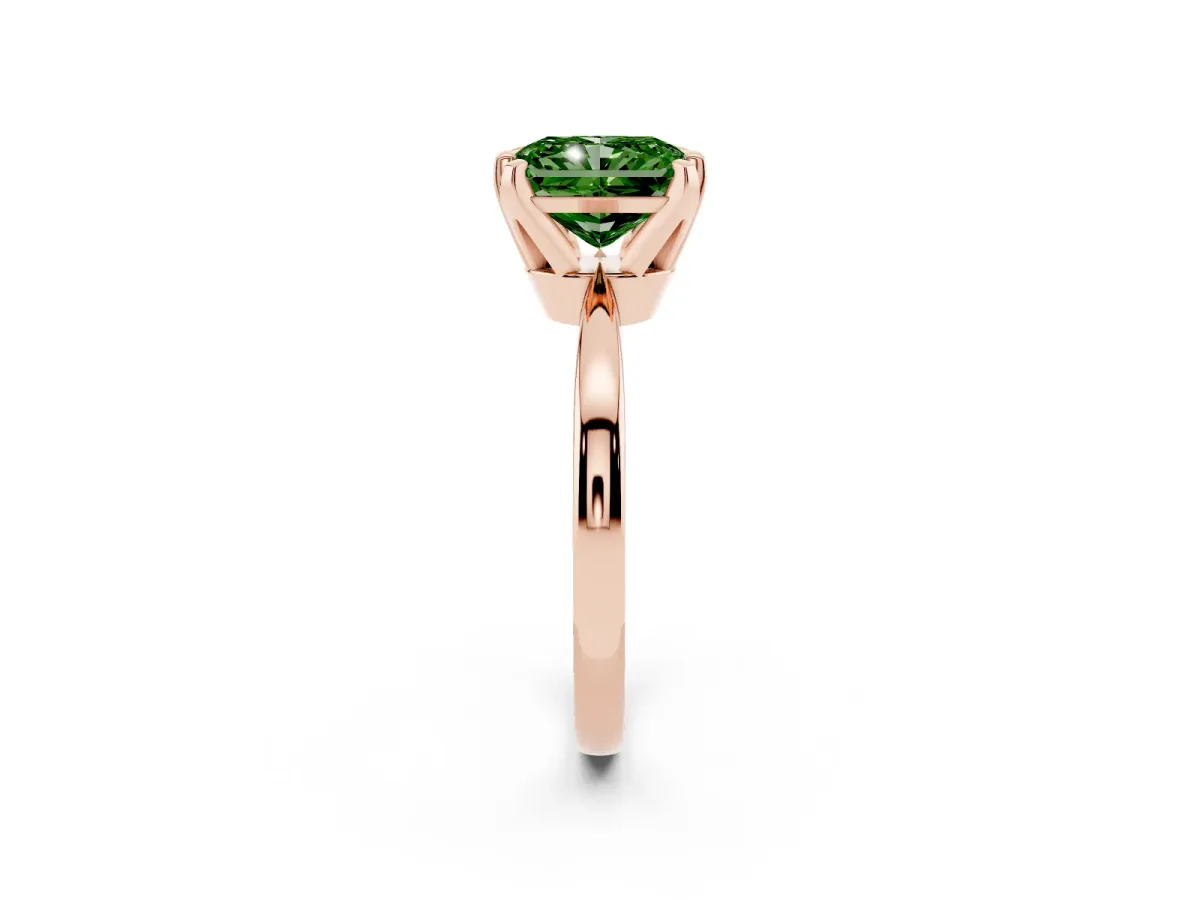 Fancy Green Radiant Cut Solitaire Engagement Ring with Six-Prong Setting and Tapered Band Rose gold