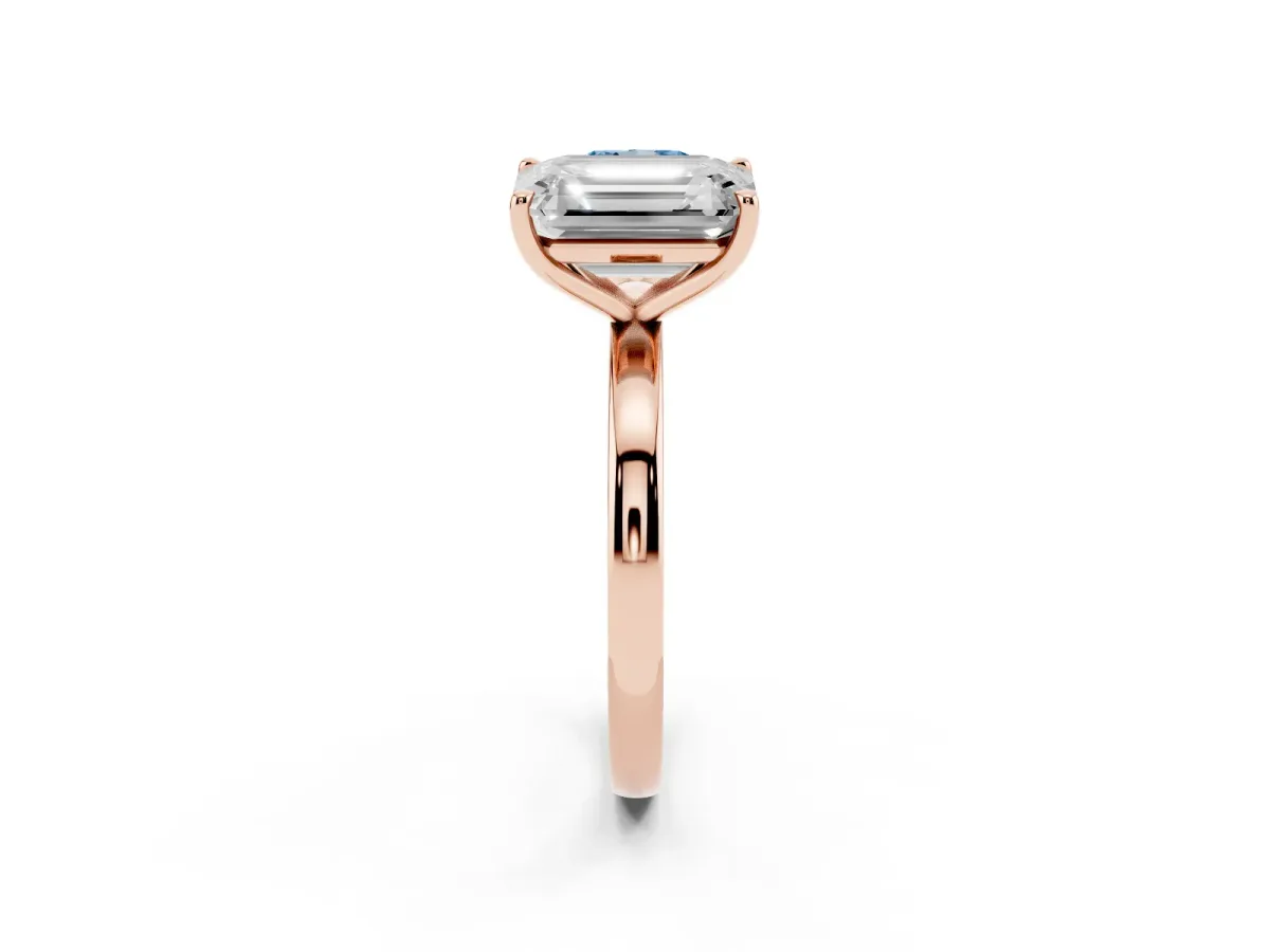 Fancy Blue Cushion Cut and Emerald Cut Toi Moi Ring with Prong Setting Rose gold