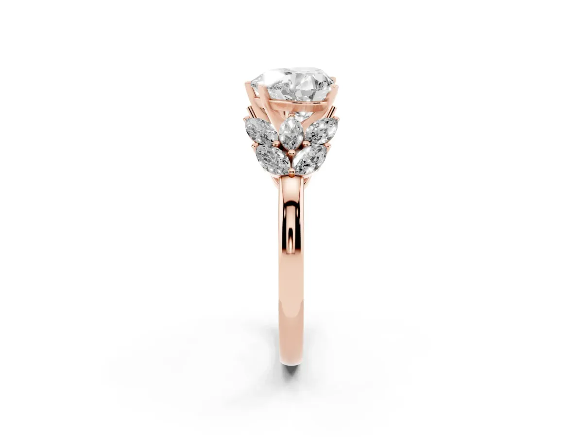 Heart Cut Diamond Cluster Leaf Design Ring with Prong Setting Rose gold