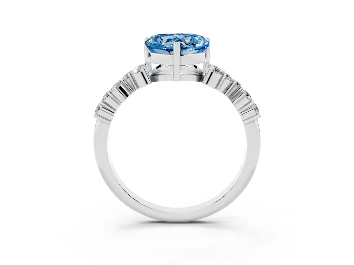 Fancy Blue Heart Cut Diamond Scattered Round Accent Ring with Prong Setting White gold