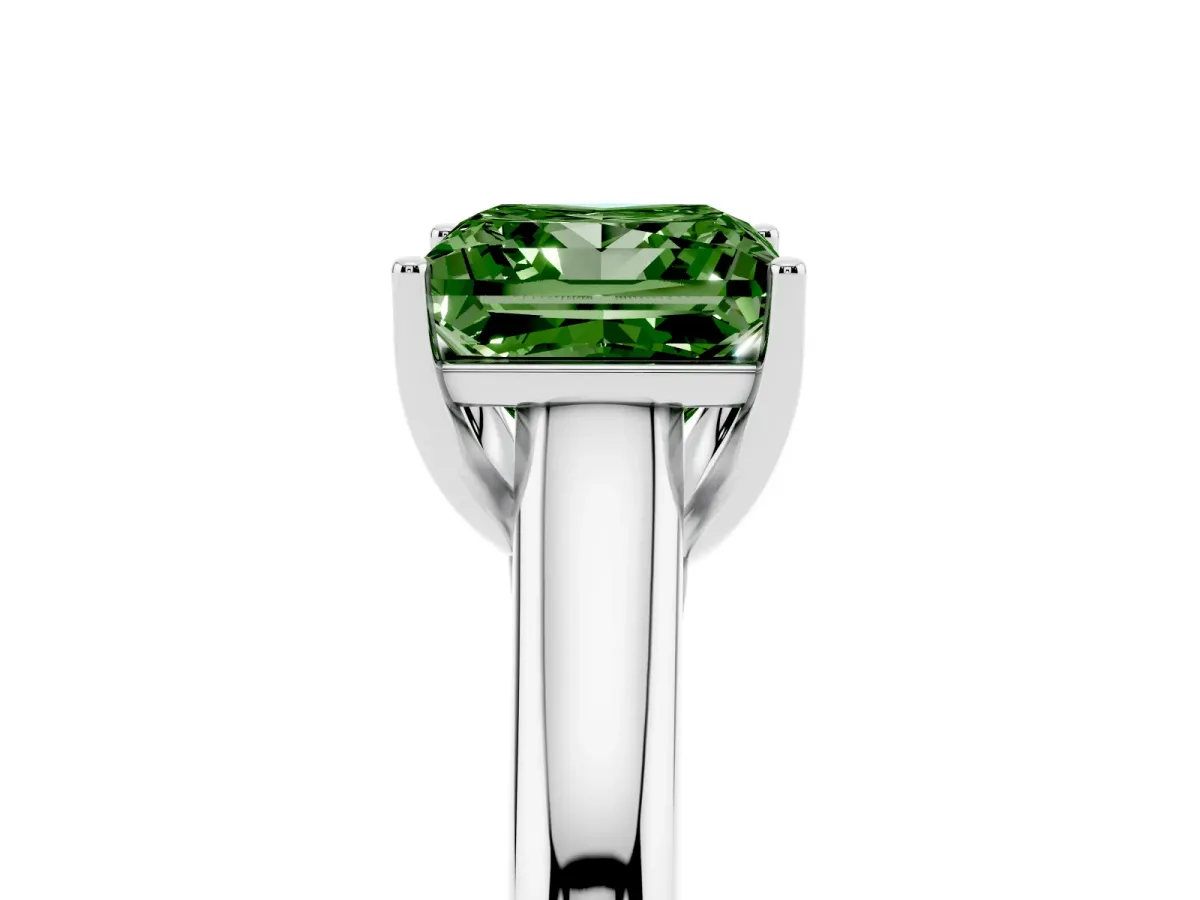 Fancy Green Princess Cut Solitaire Engagement Ring with Tapered Band and Four-Prong Setting Silver