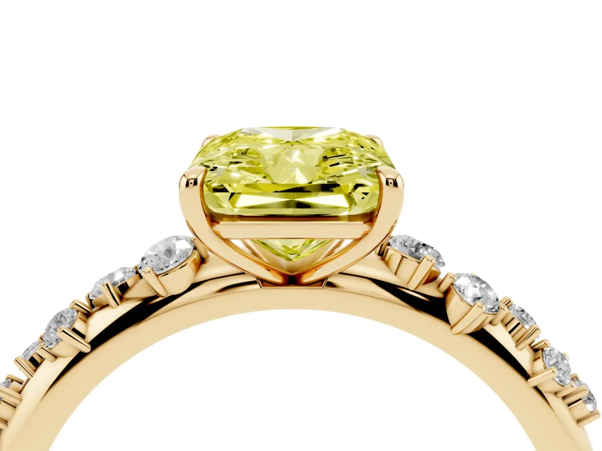 Fancy Yellow Radiant Cut Diamond Cluster Prong-Set Solitaire Ring Yellow gold