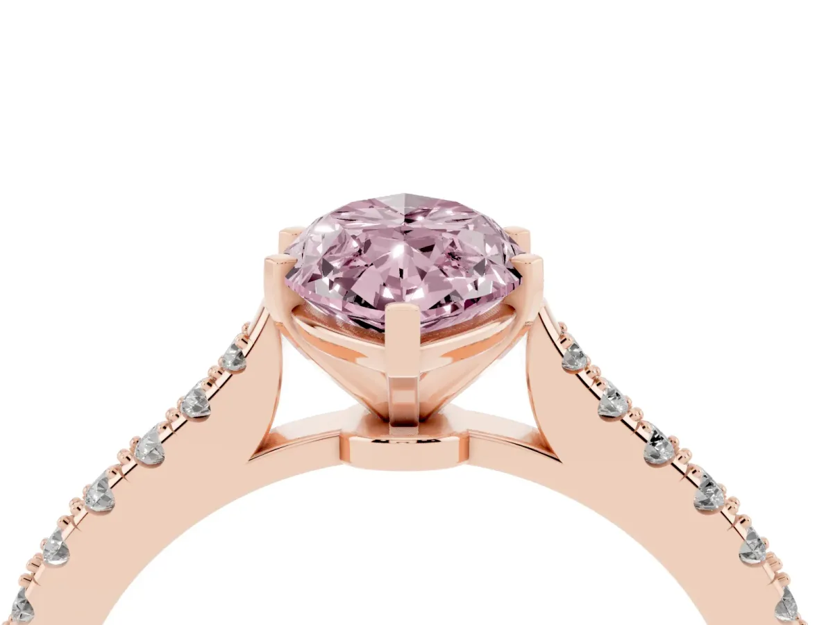 Fancy Pink Marquise Cut Cut Solitaire Diamond Engagement Ring with Pave Band and Four-Prong Setting Rose gold