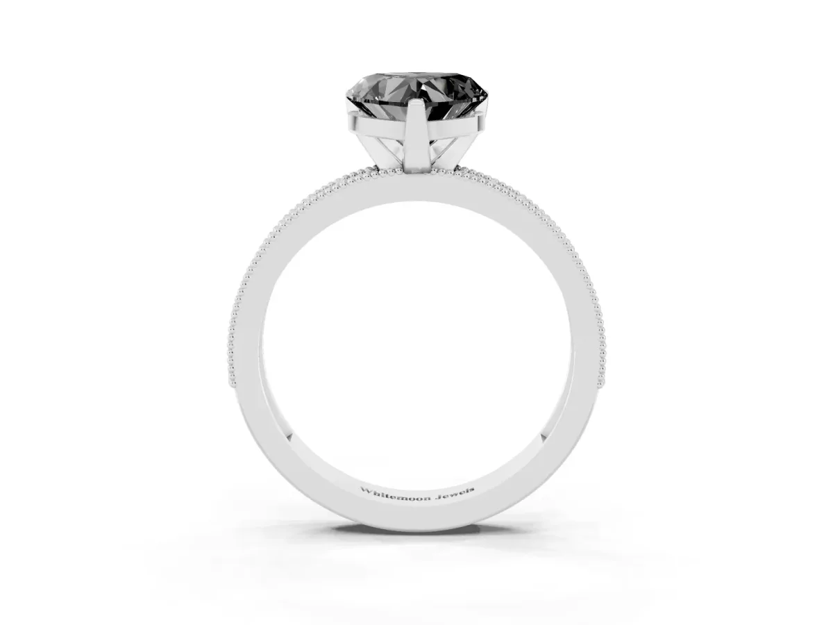Fancy Black Heart Cut Diamond Milgrain Pavé Engagement Ring with Four-Prong Setting Silver